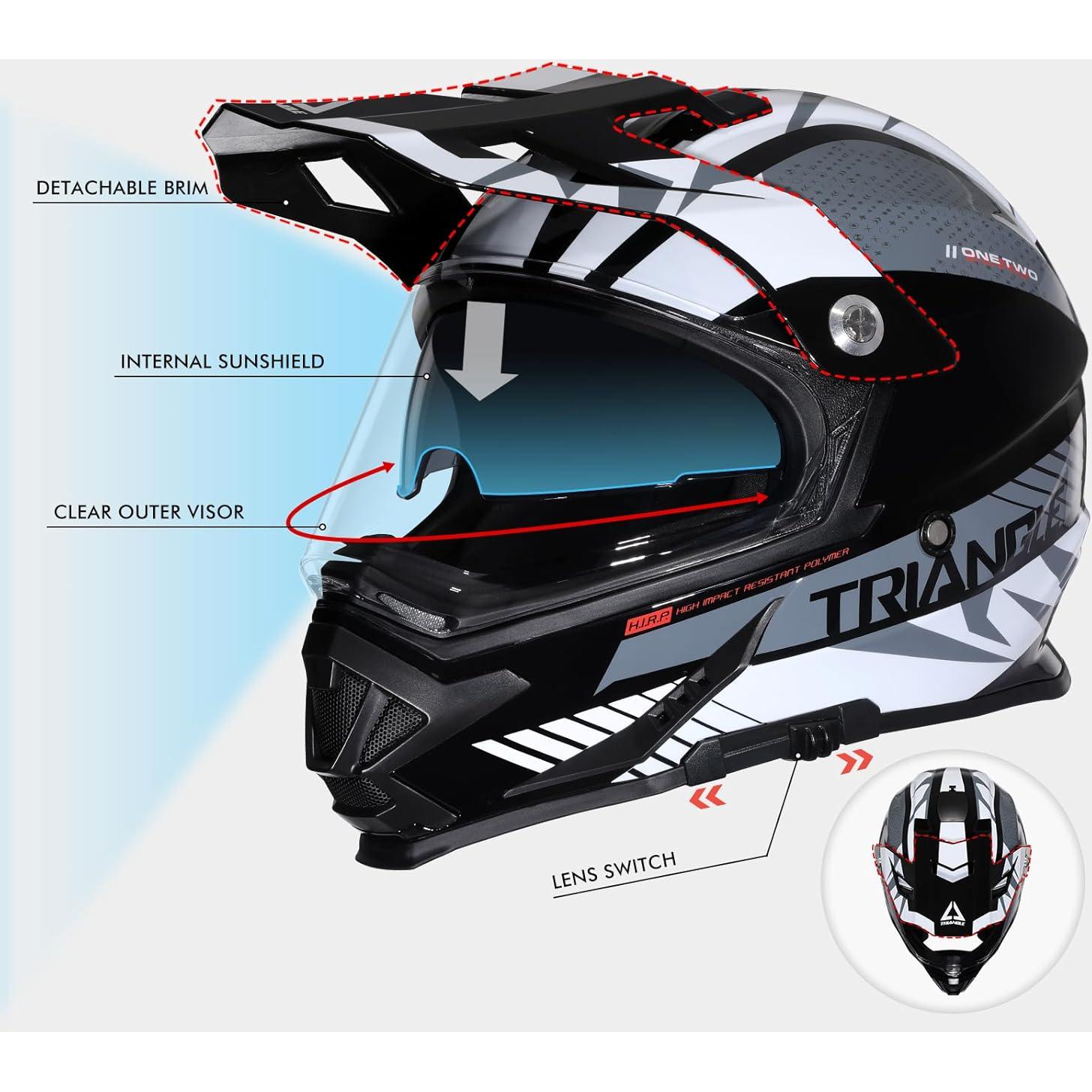 Casco Dual Sport TRIANGLE AH609 Negro Blanco para Motocicleta