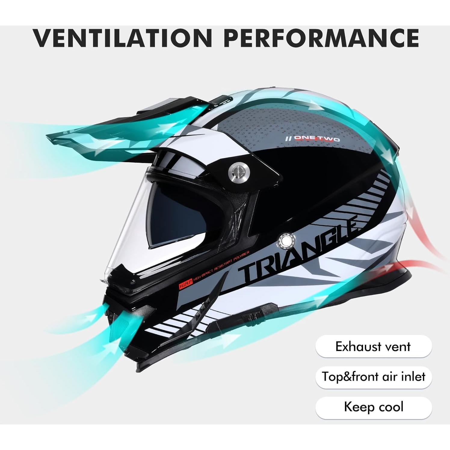 Casco Dual Sport TRIANGLE AH609 Negro Blanco para Motocicleta