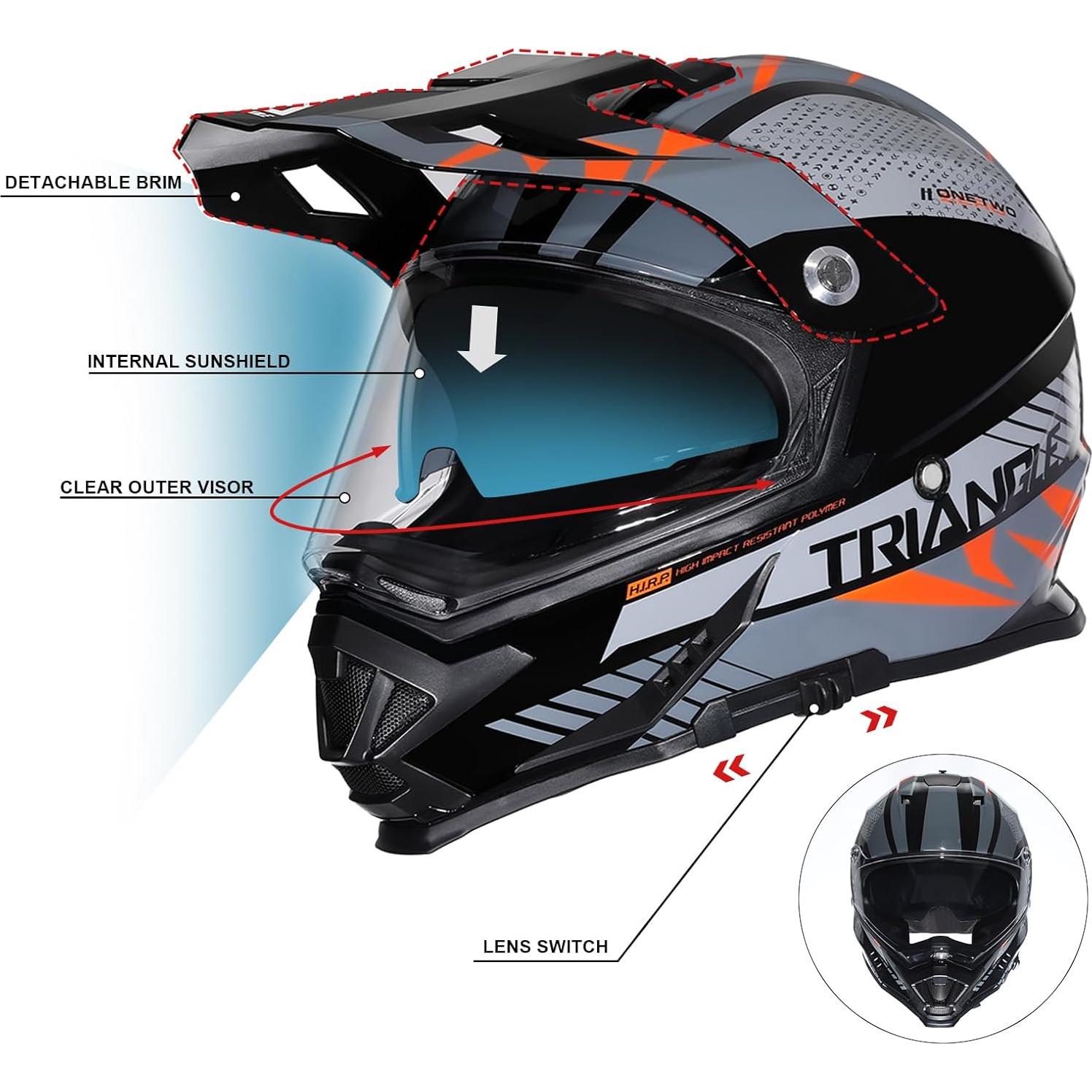 Casco TRIANGLE AH609 Dual Sport Naranja para Motocicleta