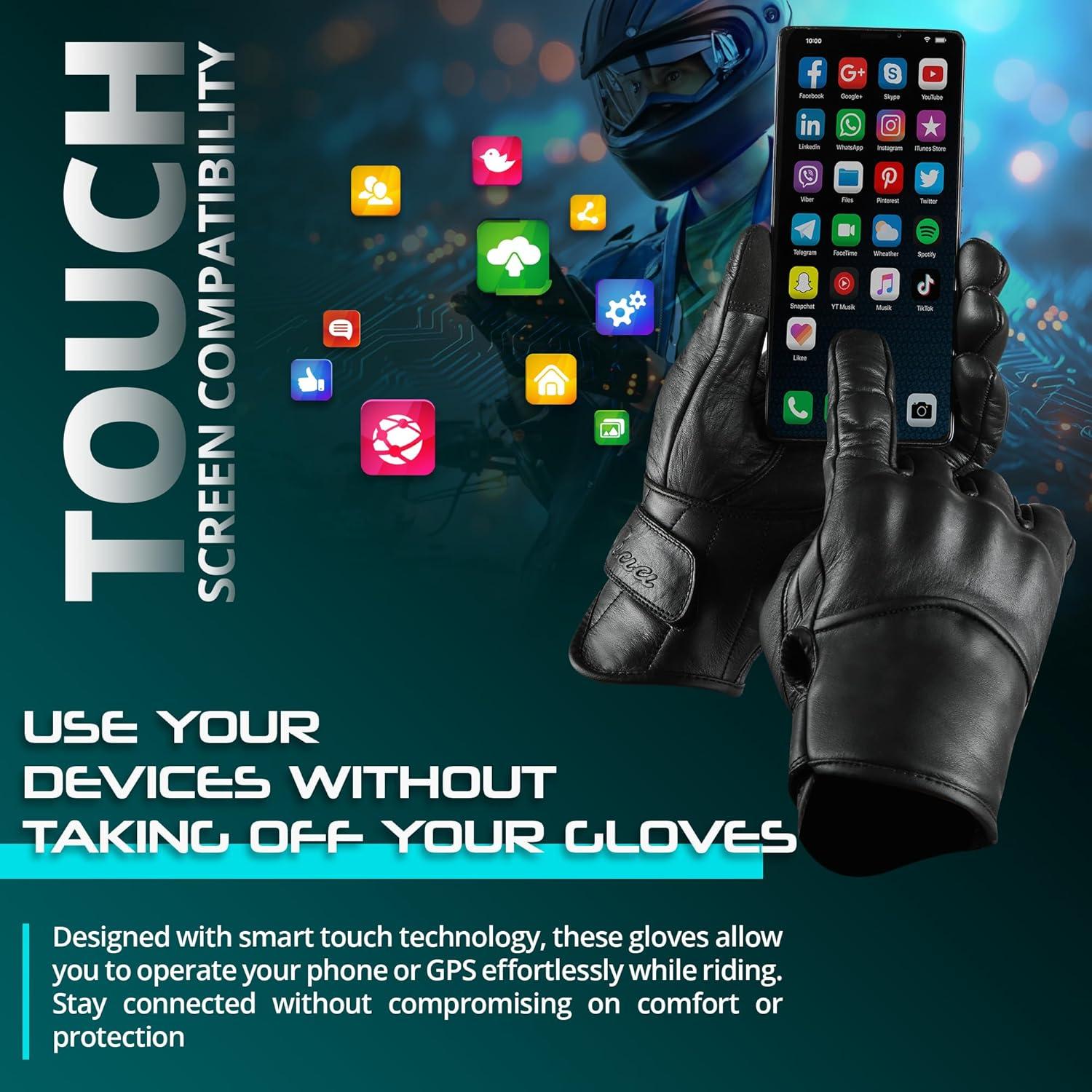 Guantes de Motocicleta de Cuero aaasportx - Táctiles y Antideslizantes