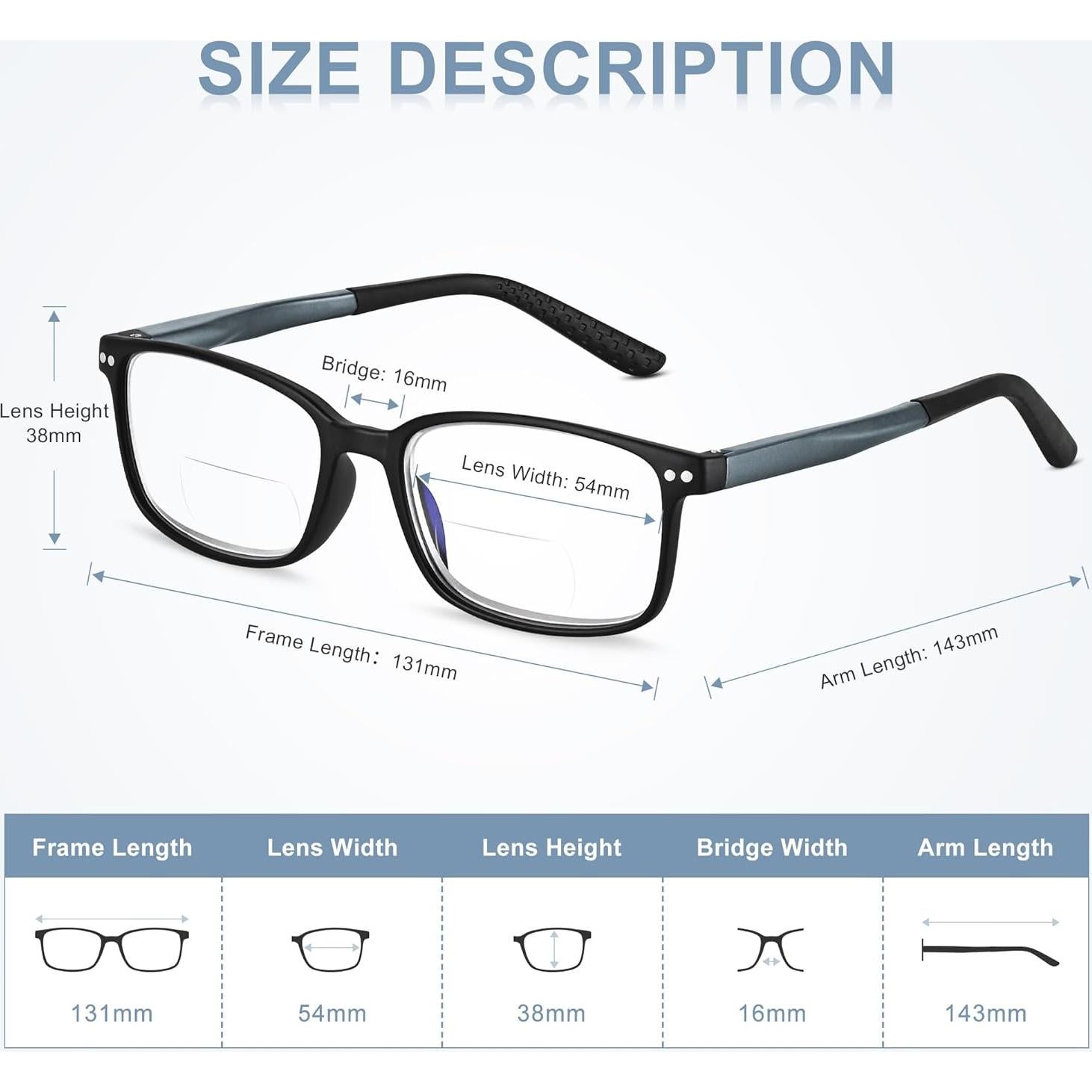EASY READ 2 Pairs TR90 Bifocal Reading Glasses for Men,Rectangular Sport Blue Light Blocking Readers with Spring Hinge
