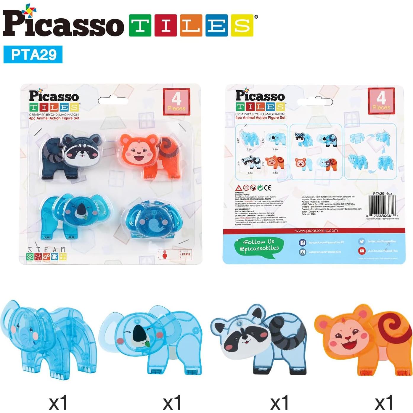 PicassoTiles Juego de Animales Magnéticos 4 Piezas 3+