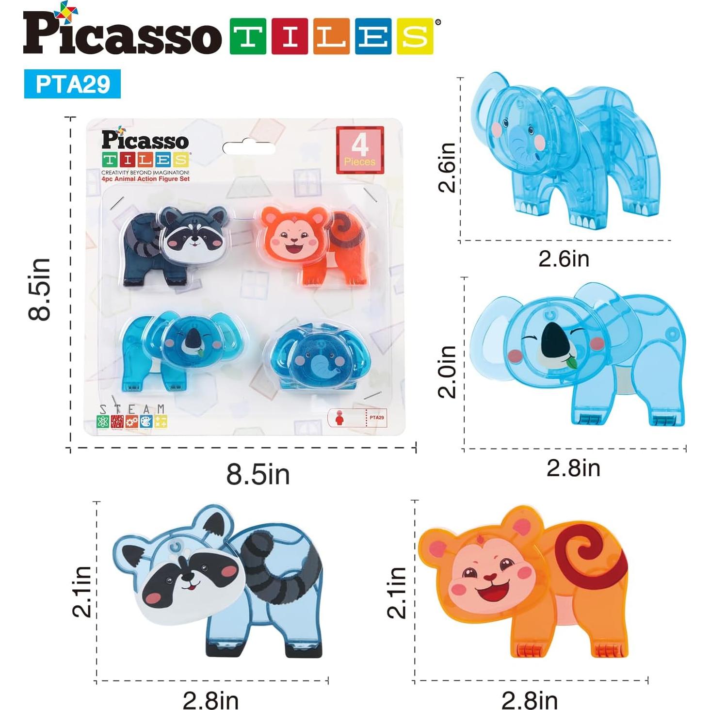 PicassoTiles Juego de Animales Magnéticos 4 Piezas 3+