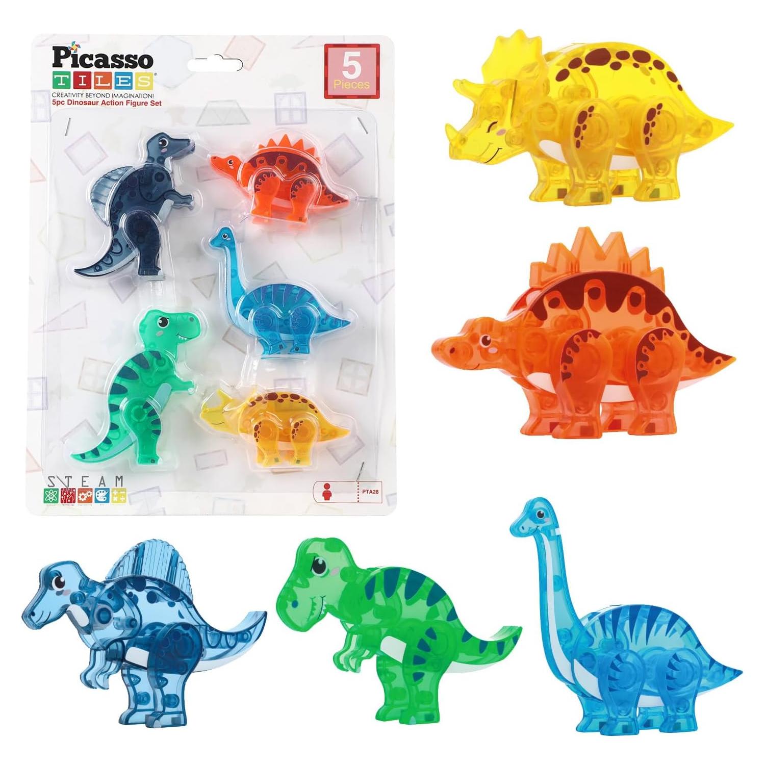 PicassoTiles Juego de Dinosaurios Magnéticos 5 Figuras STEM