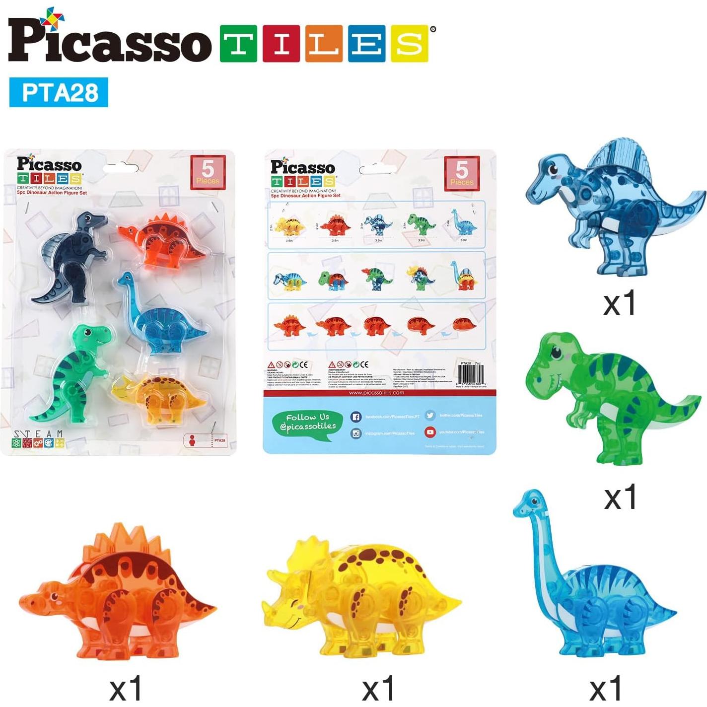 PicassoTiles Juego de Dinosaurios Magnéticos 5 Figuras STEM