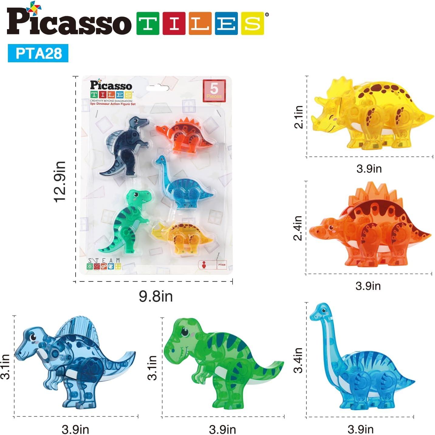 PicassoTiles Juego de Dinosaurios Magnéticos 5 Figuras STEM