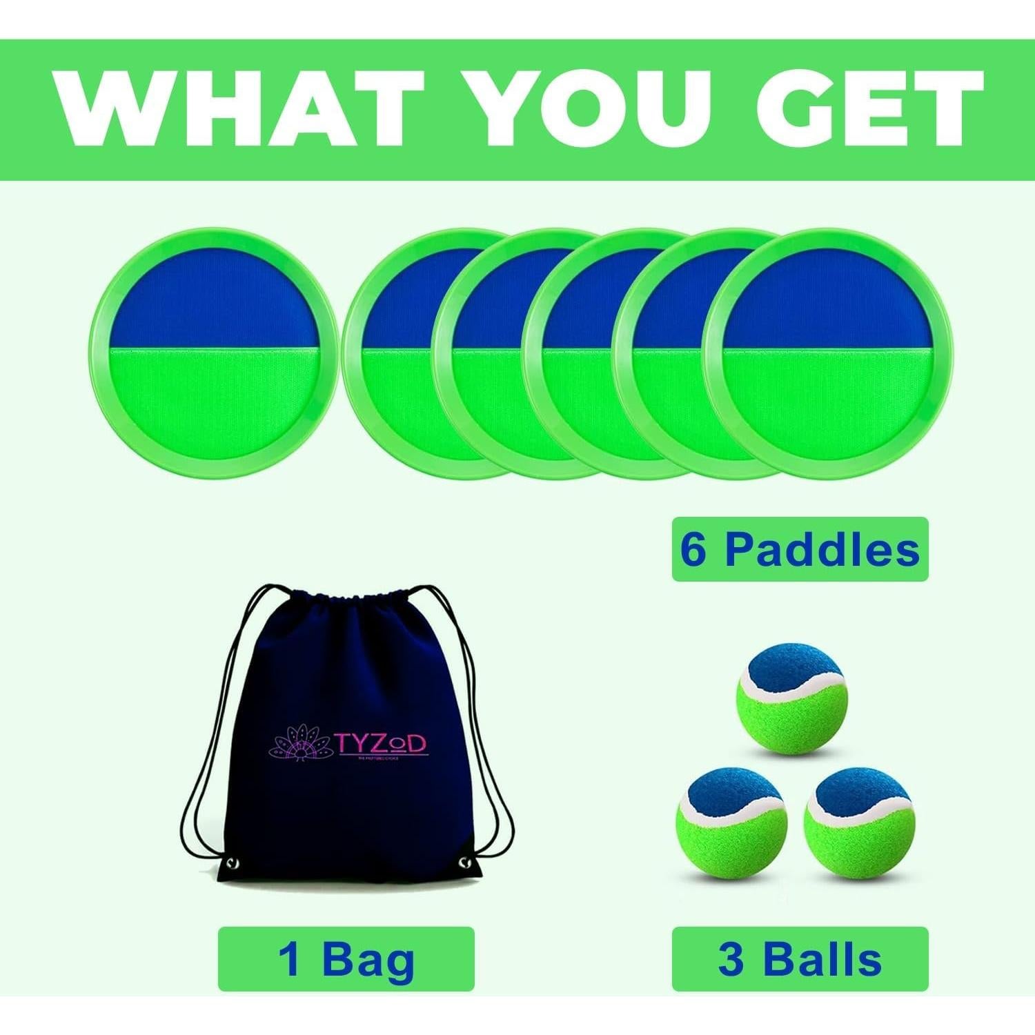 Juego de Lanzar y Atrapar TYZOD 6 Palas 3 Pelotas