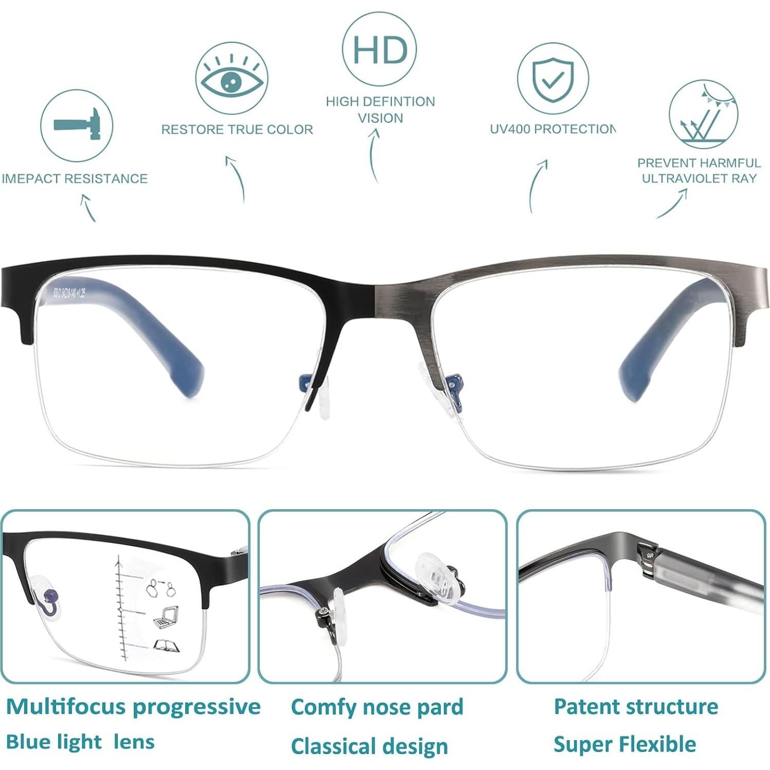 Gafas de lectura multifocal Sunamoy 1.0 con luz azul 2pk