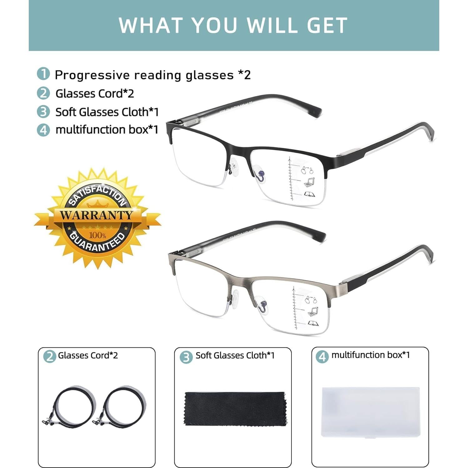 Gafas de lectura multifocal Sunamoy 1.0 con luz azul 2pk