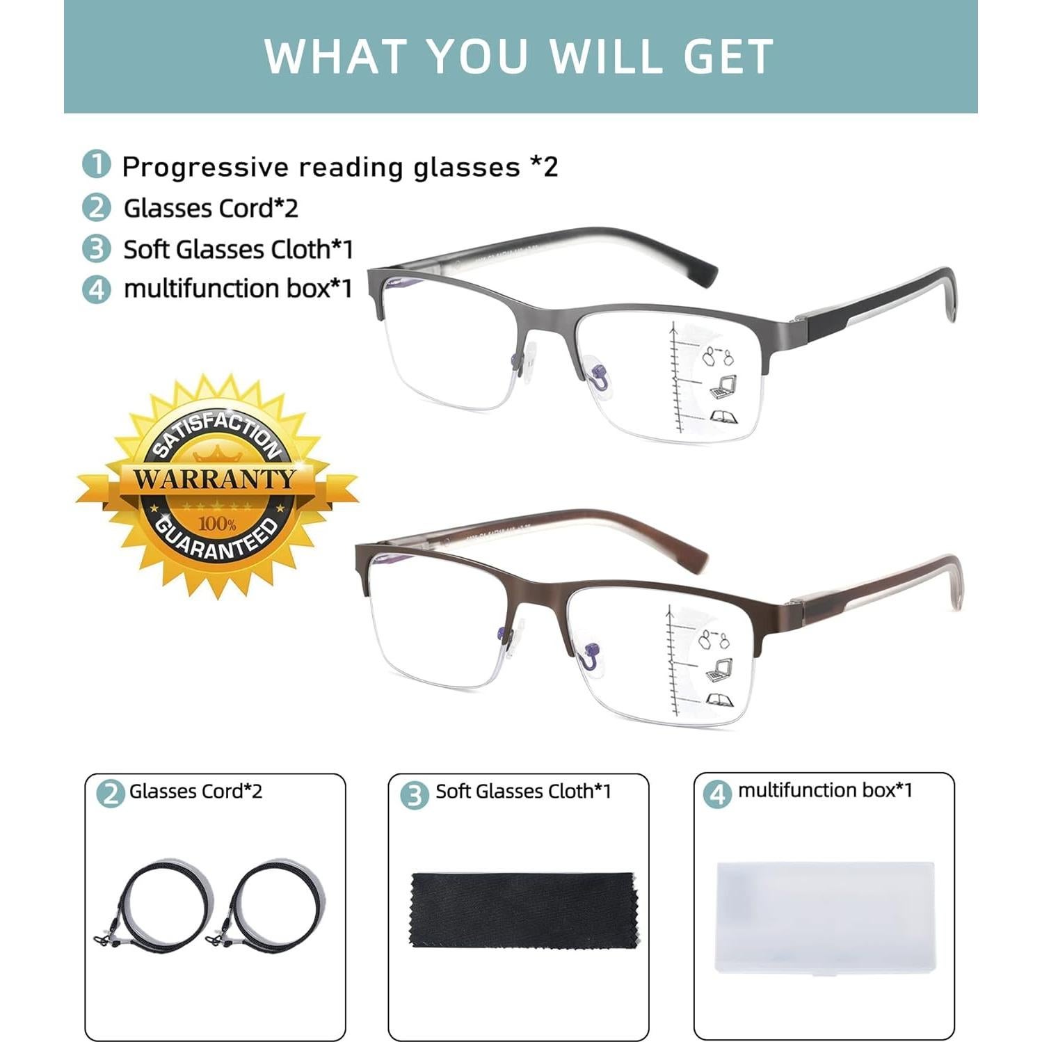 Gafas de lectura multifocal Sunamoy 1.5 sin línea 2pk