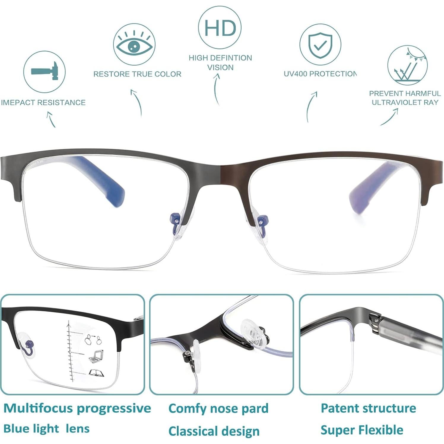 Gafas de lectura multifocal Sunamoy 2.0 con luz azul 2pk
