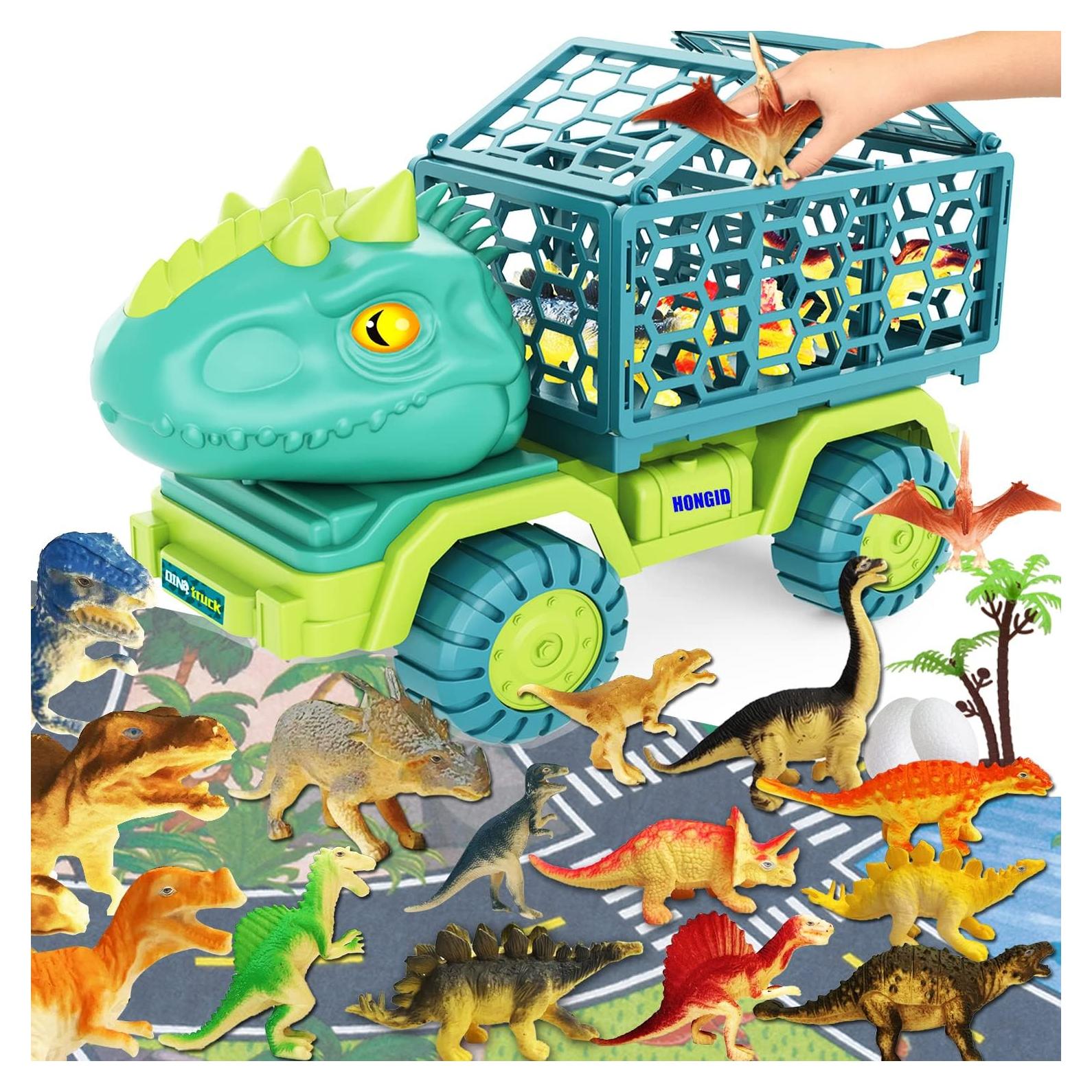 Camión de Dinosaurio HONGID con 15 Figuras y Alfombrilla