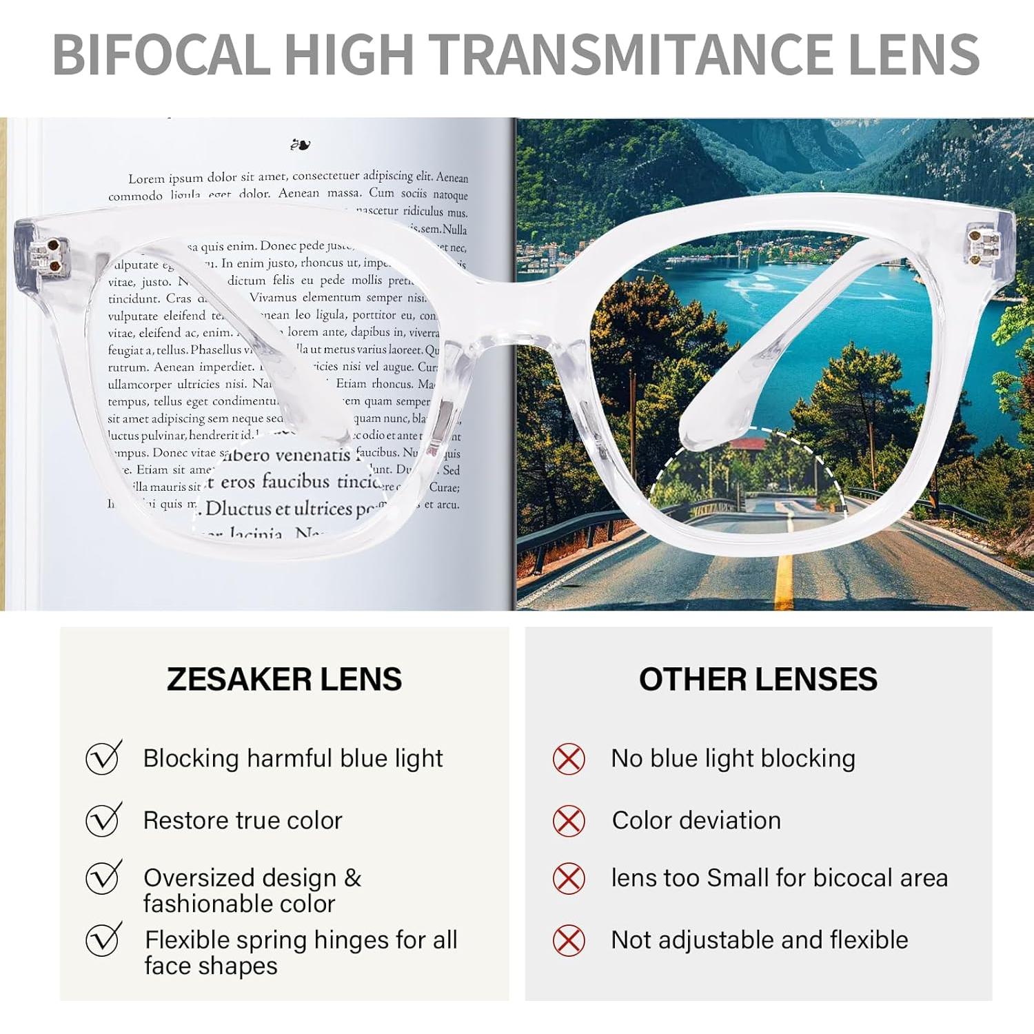 Gafas de lectura bifocales ZESAKER 1.5x claras con luz azul