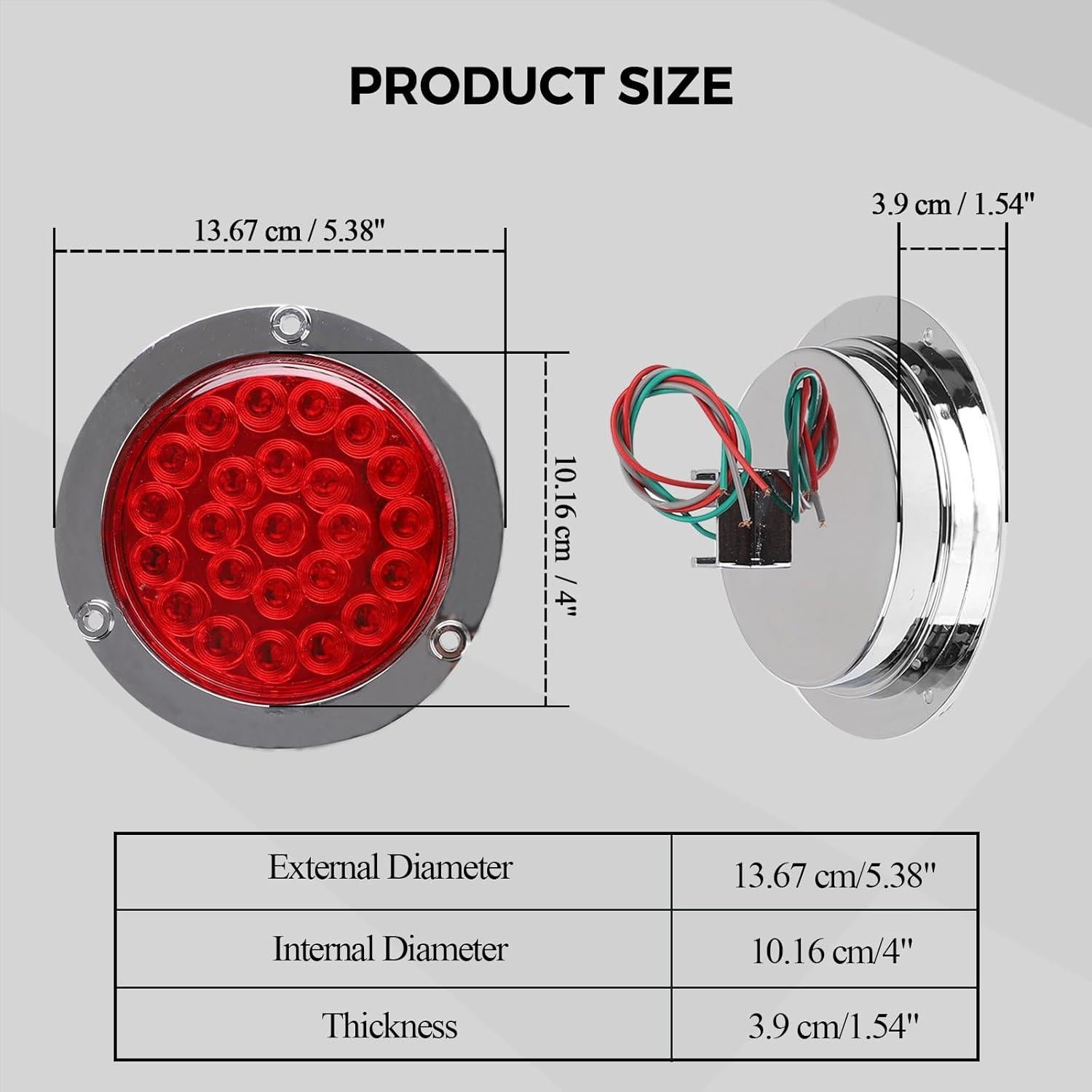 Luces de Freno LED 4" Rojas BLACKHORSE-RACING 4Pcs Impermeables