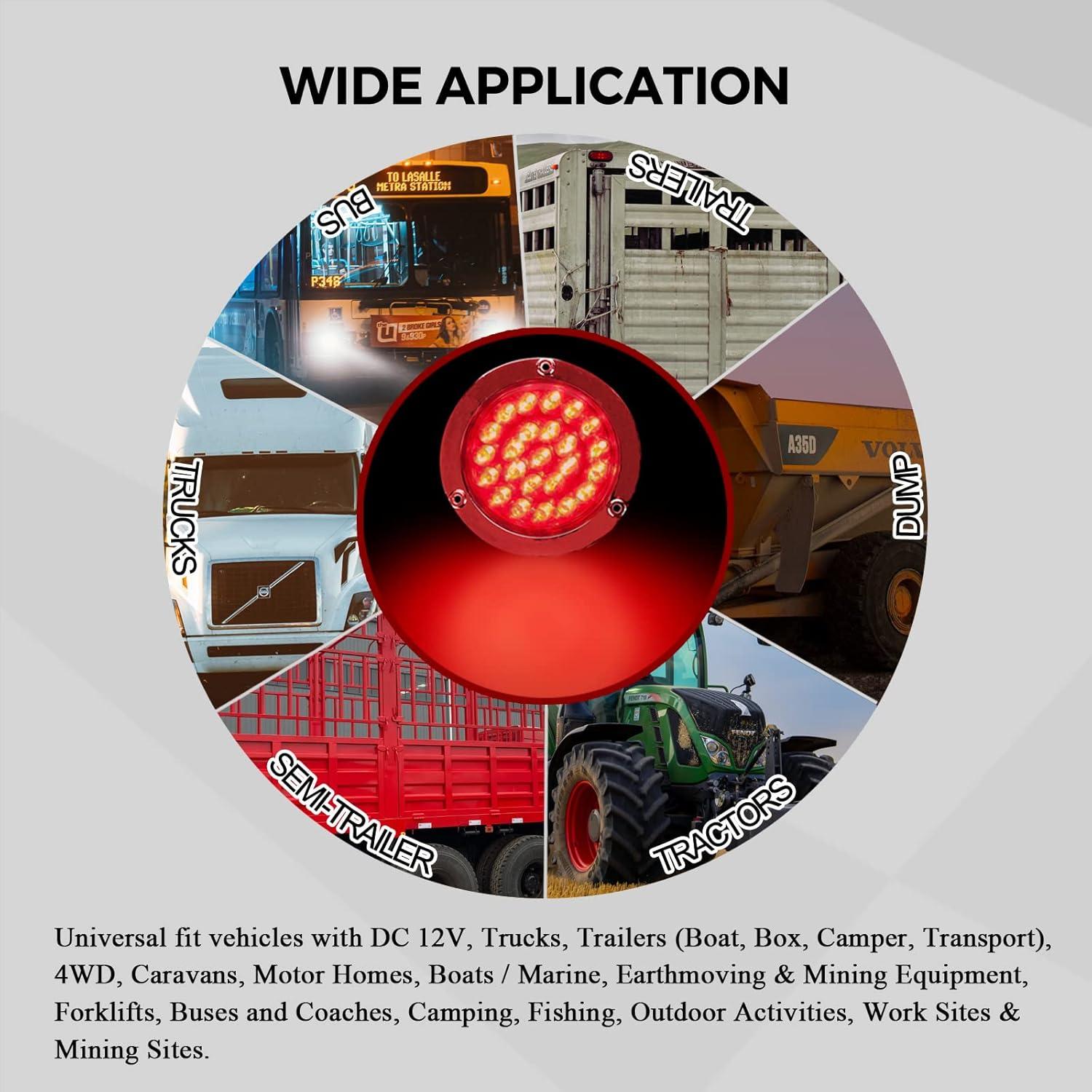 Luces de Freno LED 4" Rojas BLACKHORSE-RACING 4Pcs Impermeables