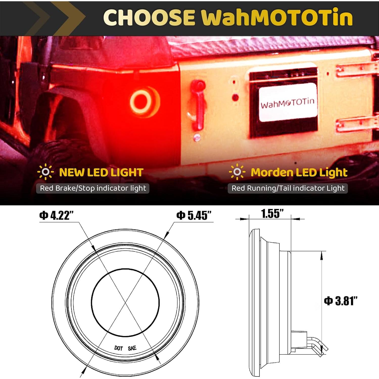 2 Piezas Luz LED Redonda 4" WahMOTOTin Blanca/Roja IP67
