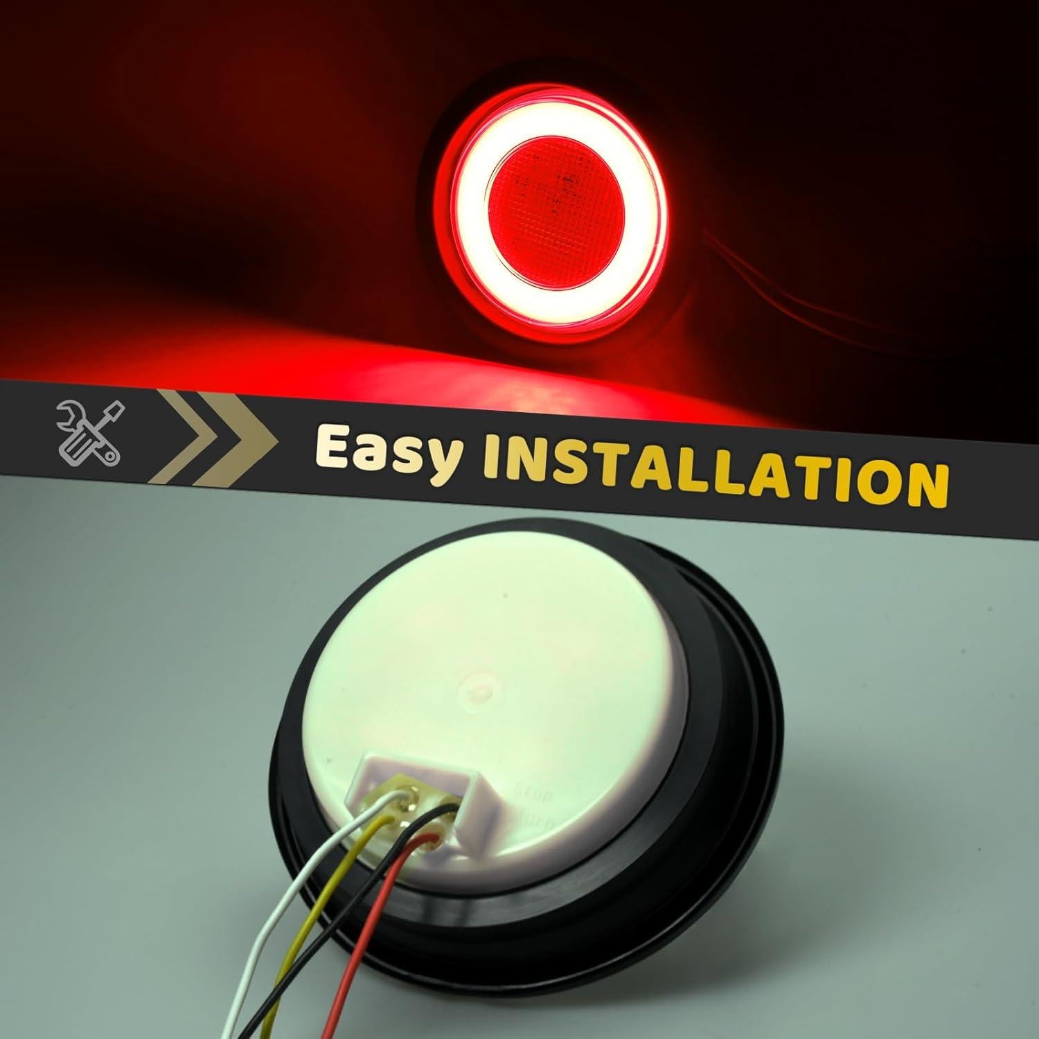 2 Piezas Luz LED Redonda 4" WahMOTOTin Blanca/Roja IP67