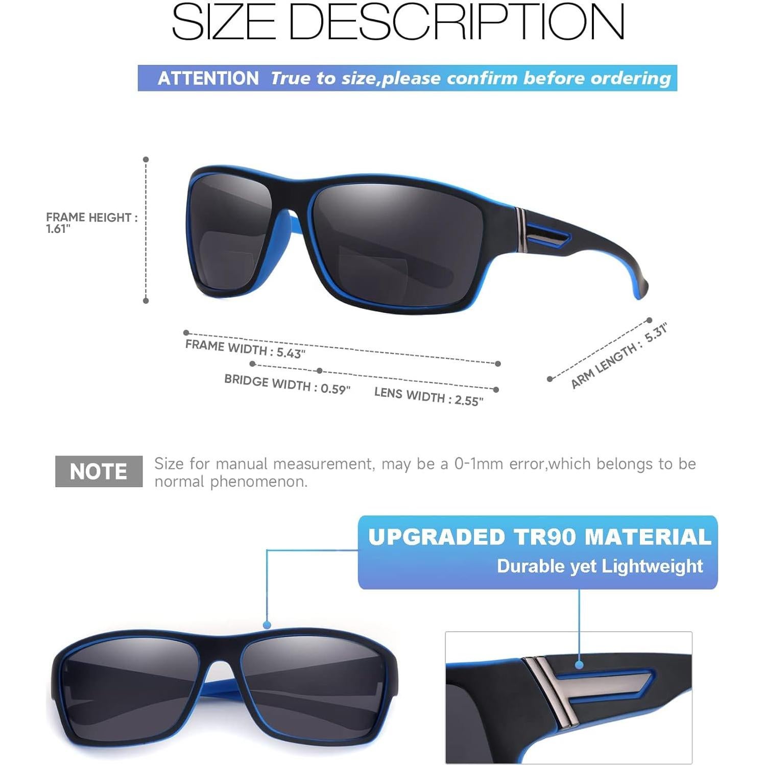 Pack 2 Gafas de Sol Bifocales SKYOAK UV400 Negro y Azul