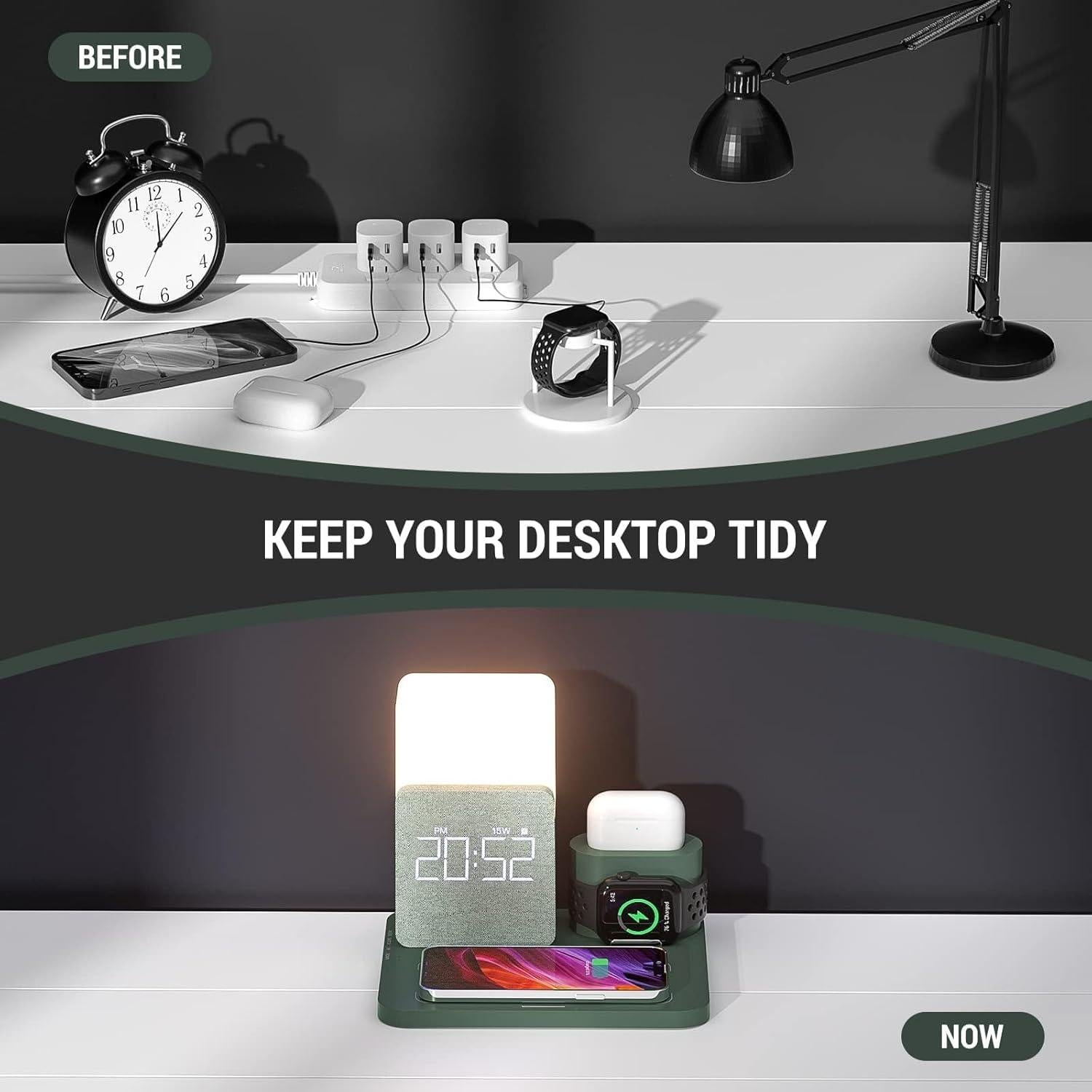 Estación de Carga Inalámbrica COLSUR 15W 3 en 1 Verde