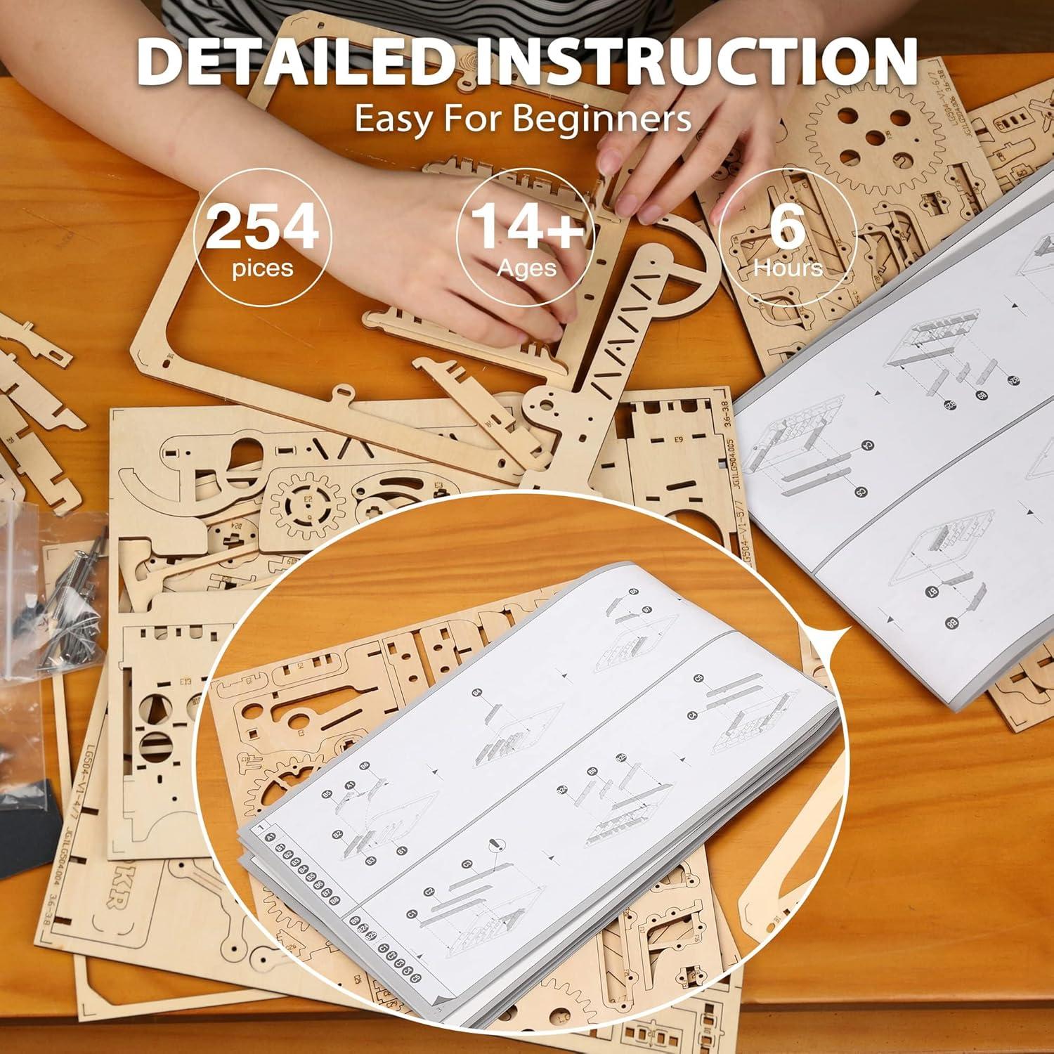 Rompecabezas 3D ROKR Carrera de Canicas de Madera 25.4x23.6cm