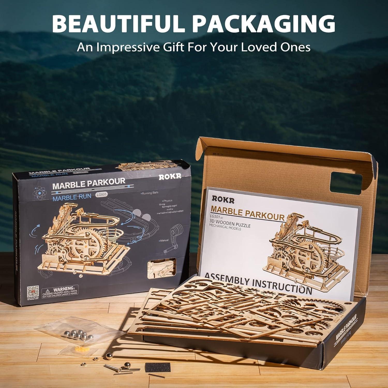 Rompecabezas 3D ROKR Carrera de Canicas de Madera 25.4x23.6cm