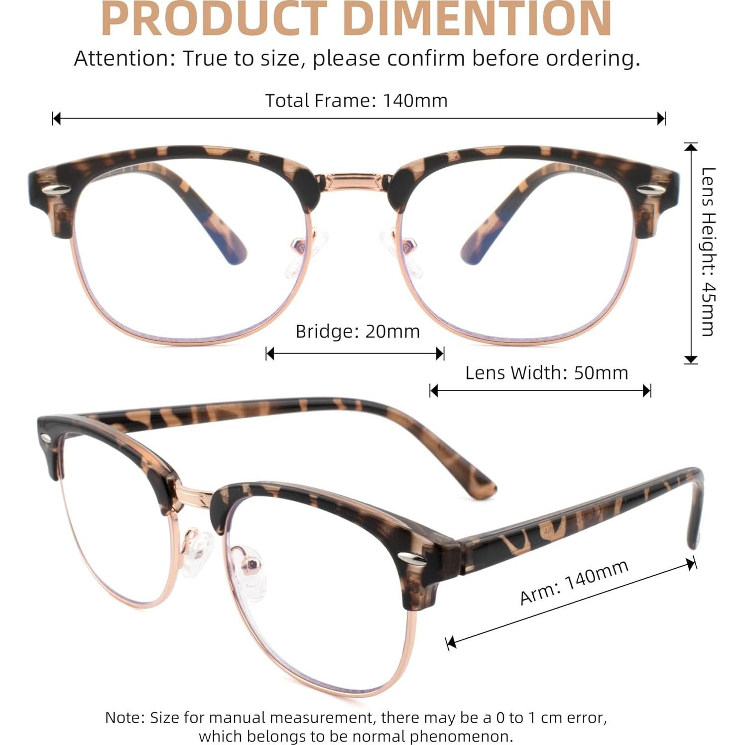 Paquete de 2 Gafas de Lectura Vintage 2.0x Bloqueo Luz Azul