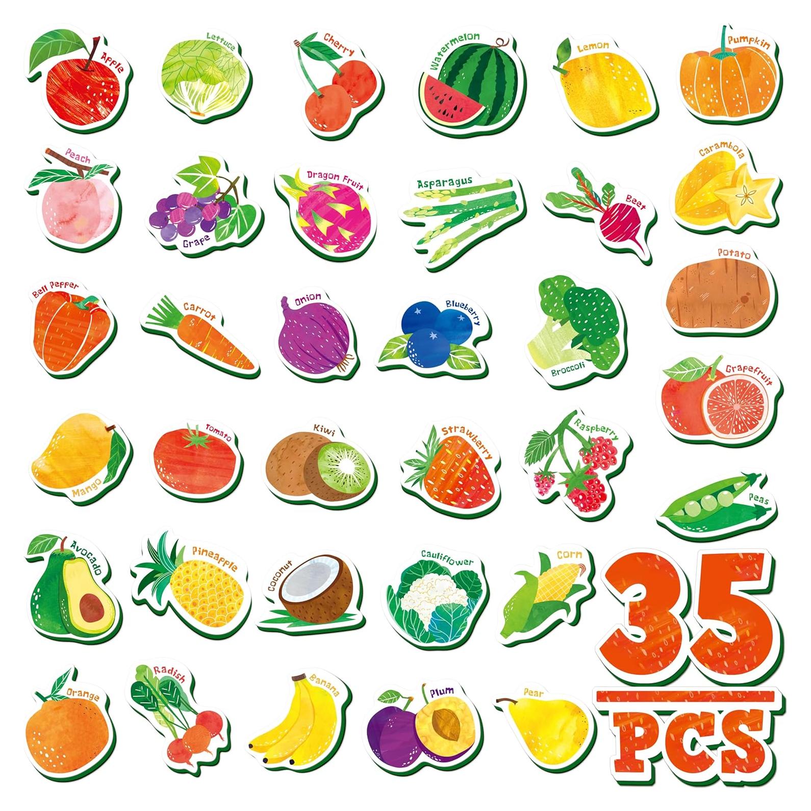 35 Imanes de Frutas y Verduras SpriteGru para Niños