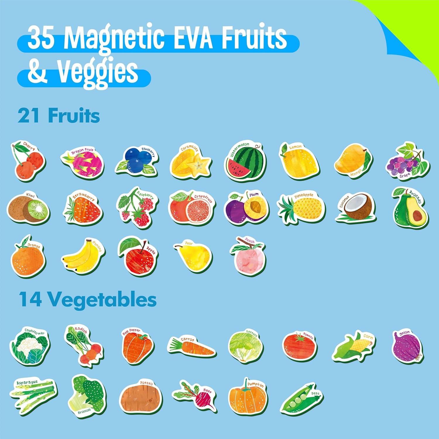 35 Imanes de Frutas y Verduras SpriteGru para Niños