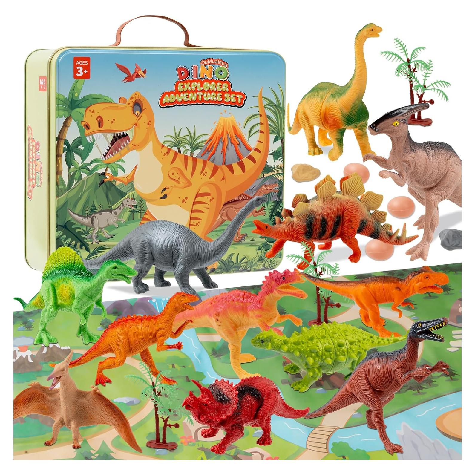 OuMuaMua Set de Juguetes de Dinosaurios con Alfombrilla 15 cm