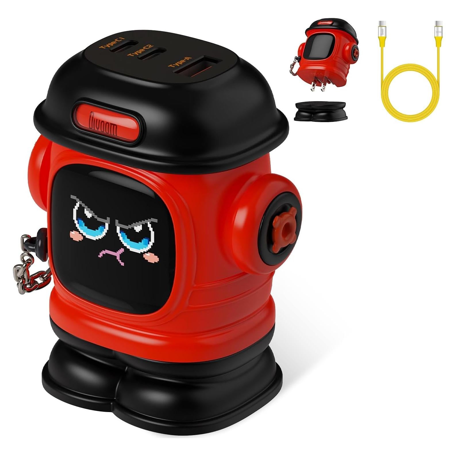 Cargador Divoom Dipow 65W USB-C 3 Puertos Rápido Rojo