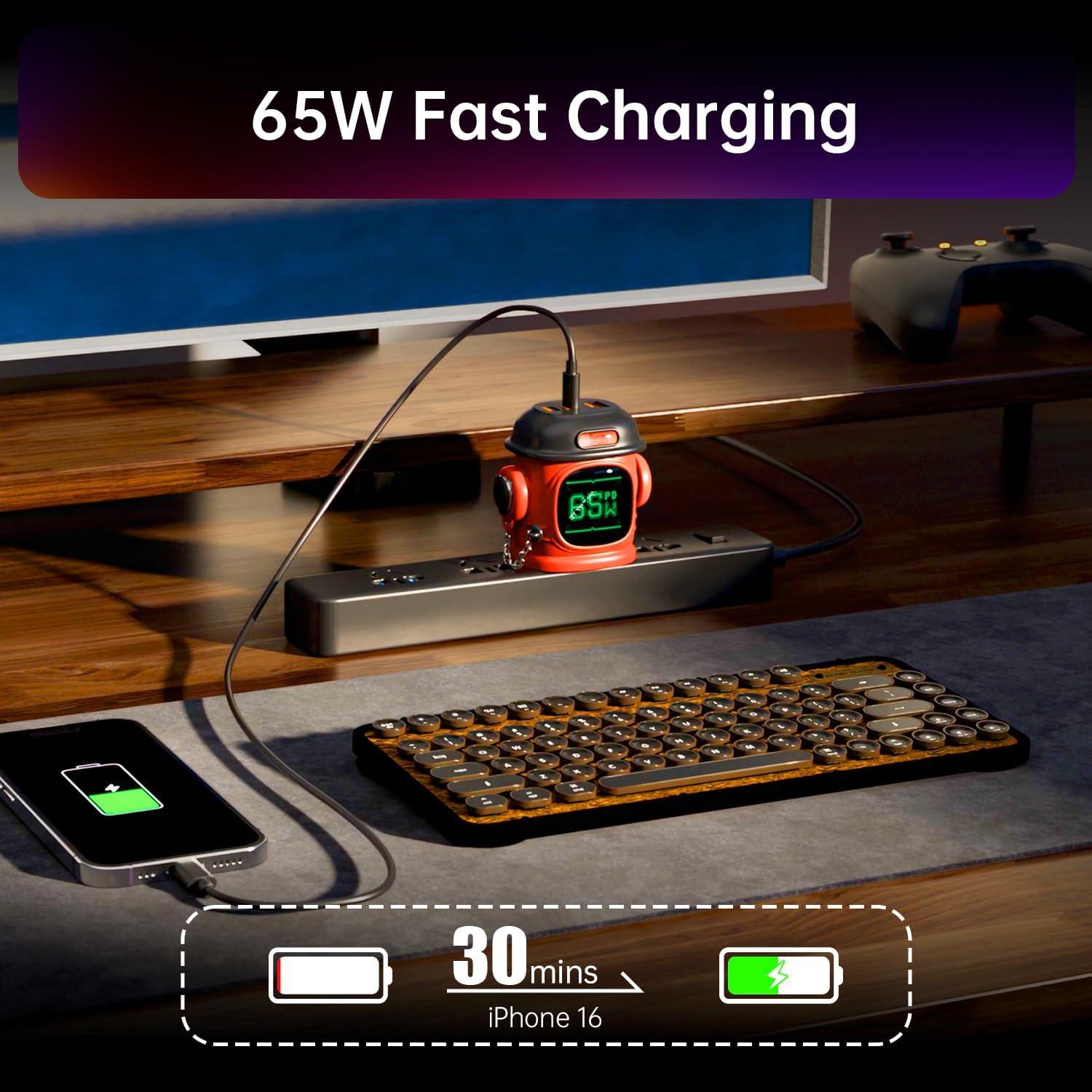 Cargador Divoom Dipow 65W USB-C 3 Puertos Rápido Rojo