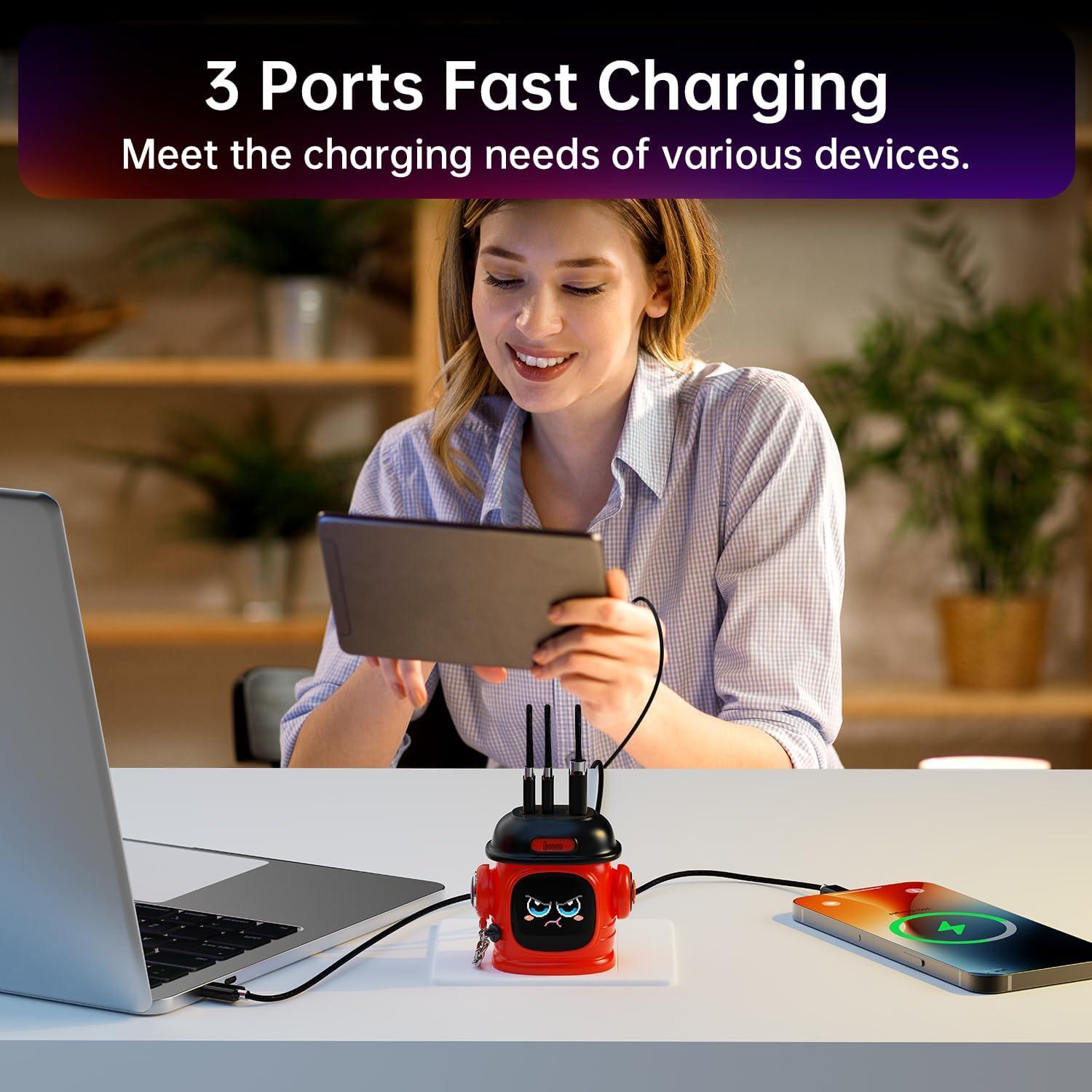 Cargador Divoom Dipow 65W USB-C 3 Puertos Rápido Rojo