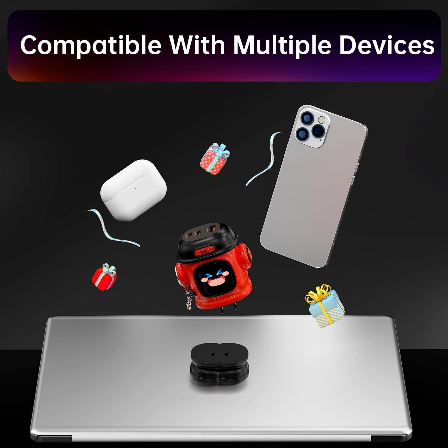 Cargador Divoom Dipow 65W USB-C 3 Puertos Rápido Rojo