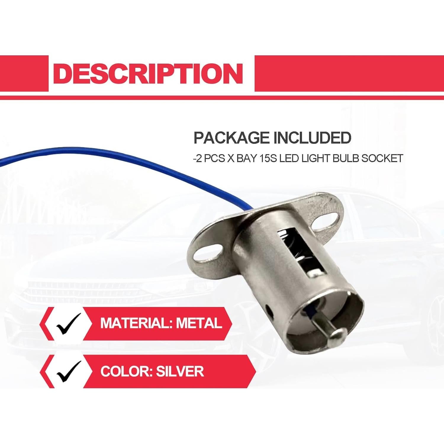 Socket de Bombilla BA15s KEVWR Plateado 2 Piezas para Auto