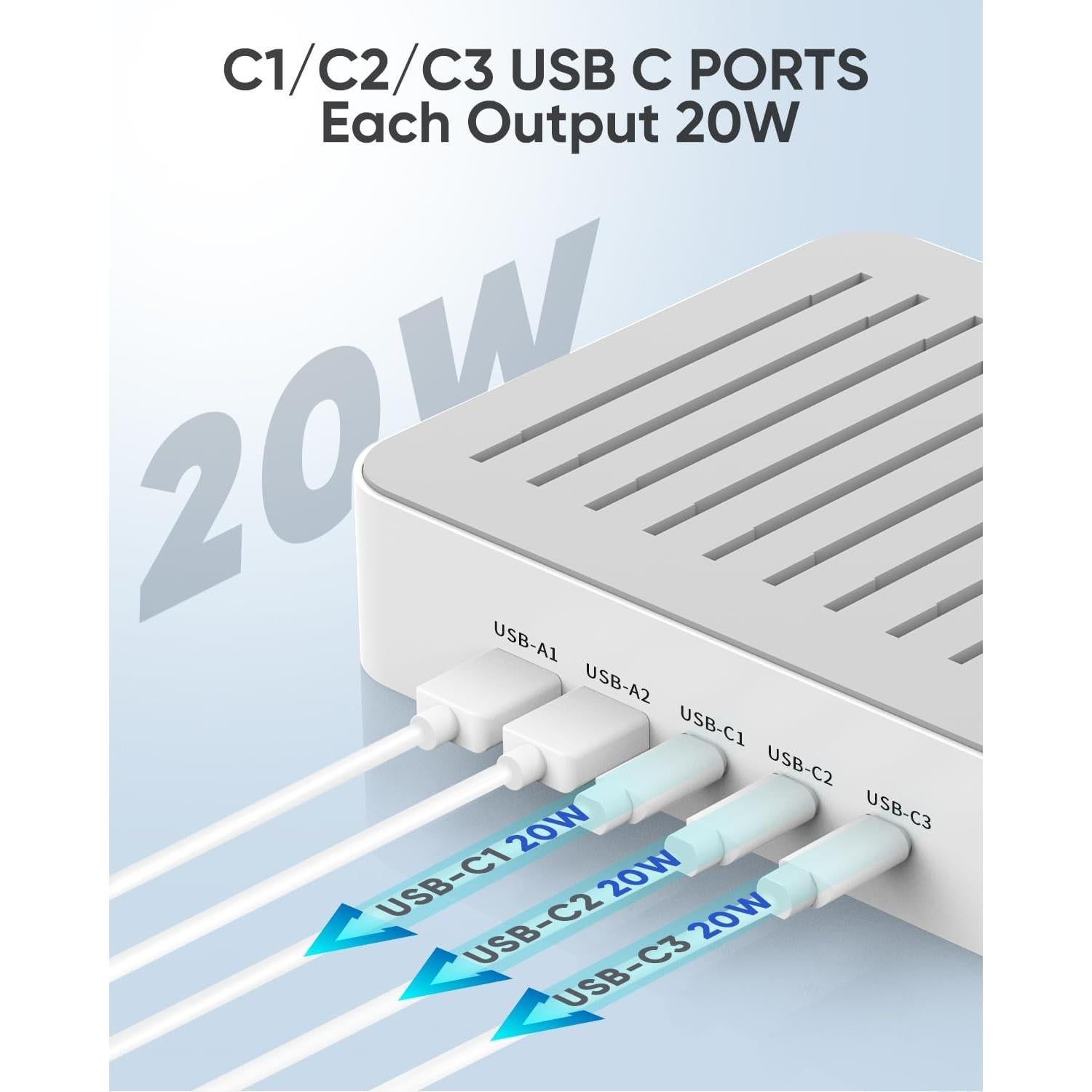 Estación de Carga USB C MSTJRY 90W 5 Puertos Rápido