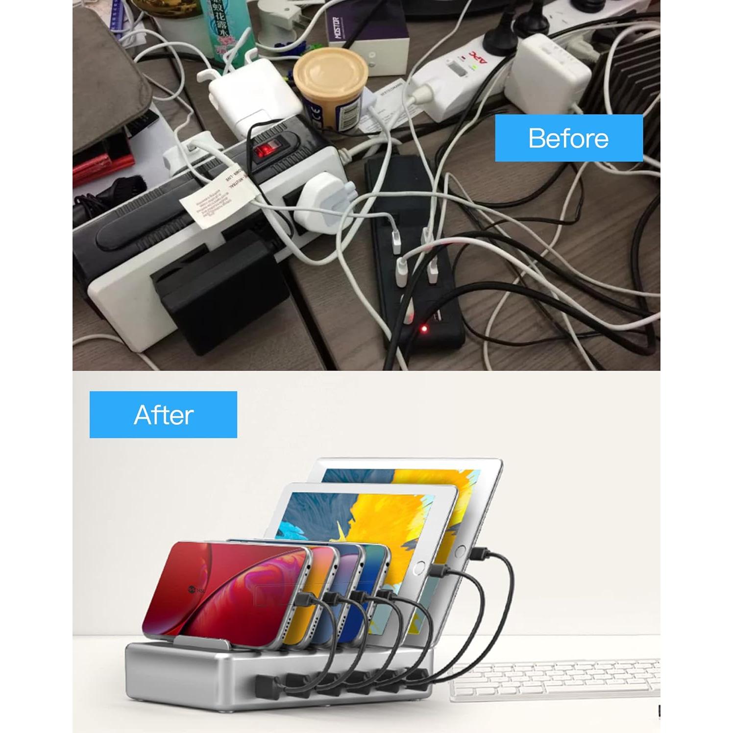 Estación de Carga Rápida HSL 6 Puertos para Móviles y Tablets