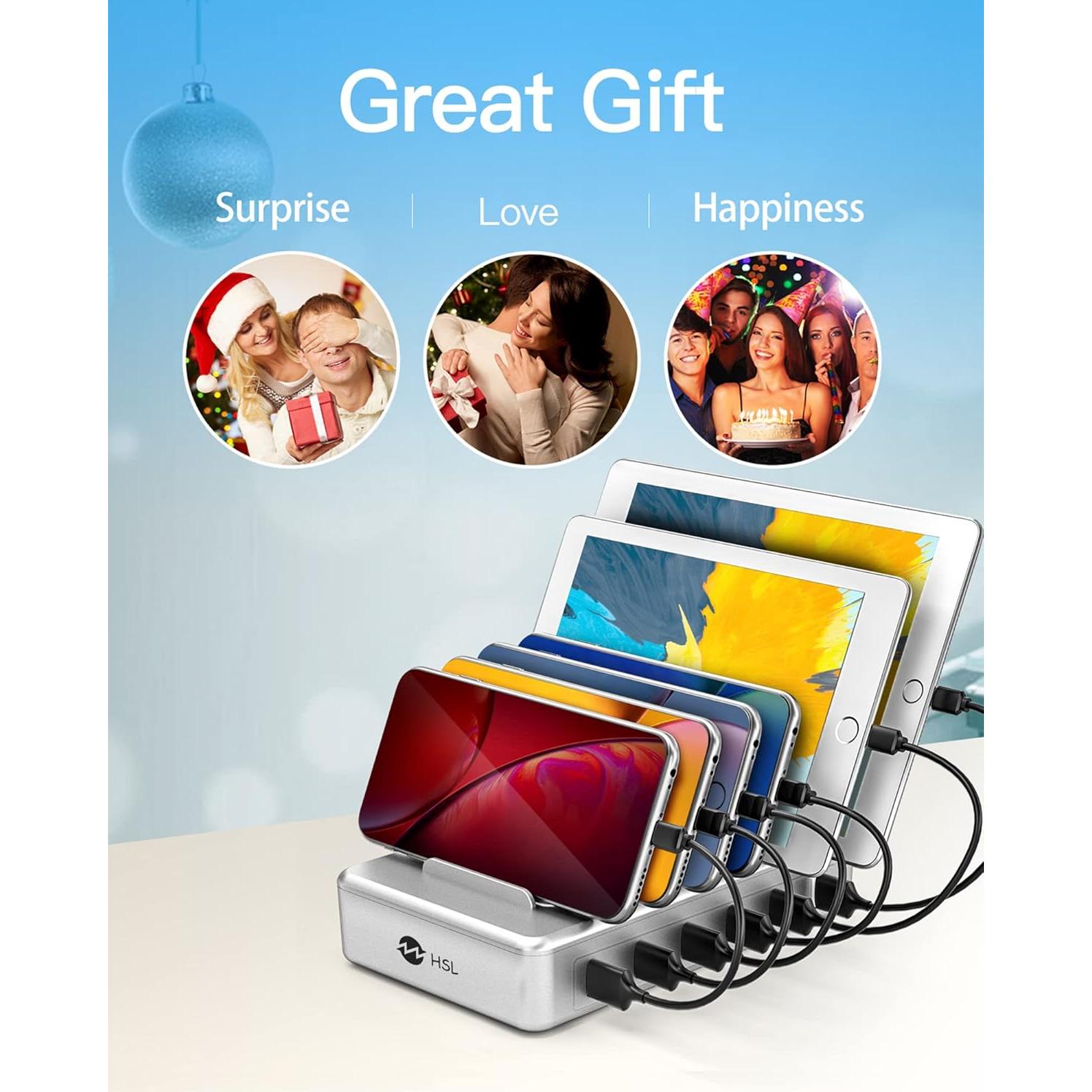 Estación de Carga Rápida HSL 6 Puertos para Móviles y Tablets