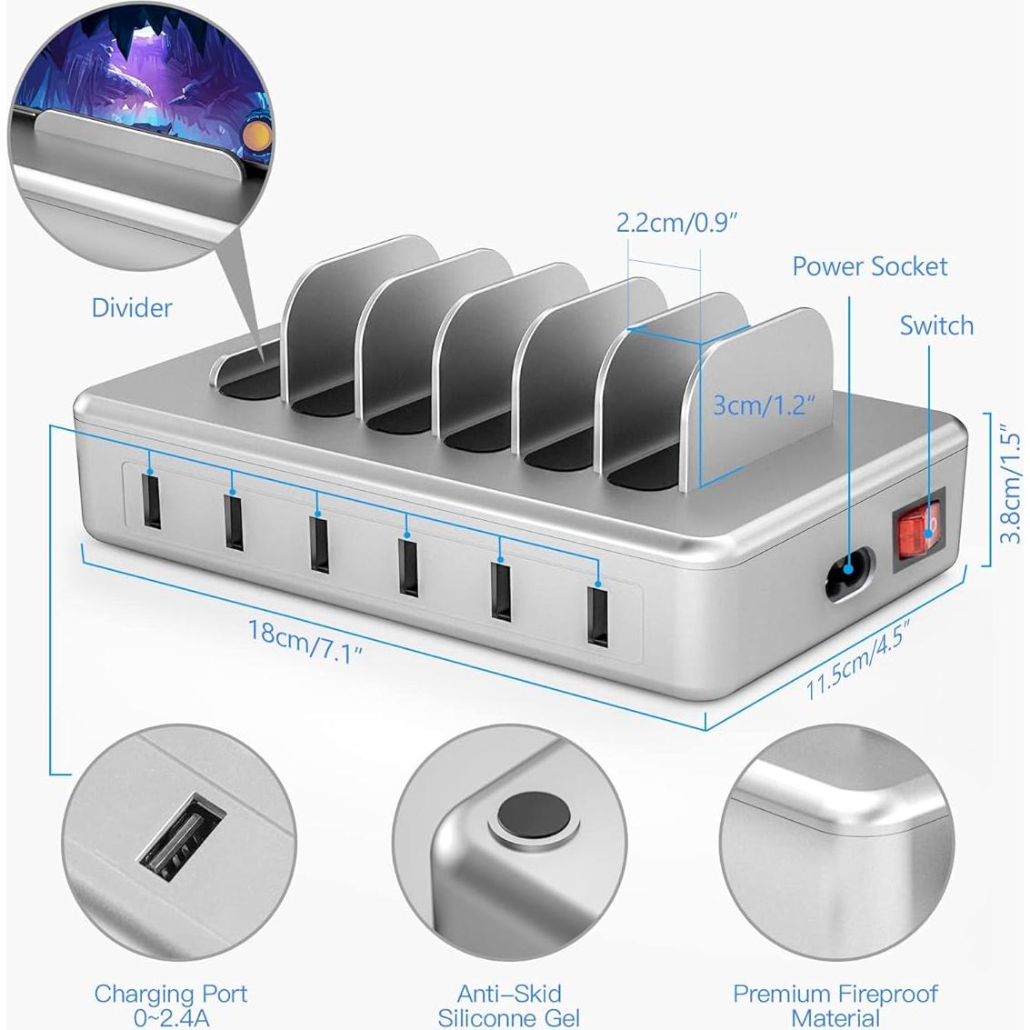 Estación de Carga Rápida HSL 6 Puertos para Móviles y Tablets