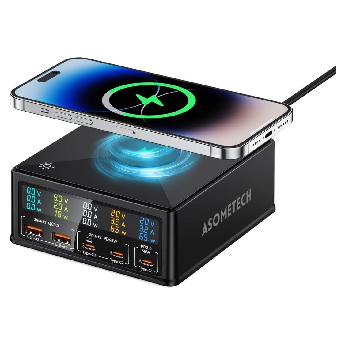 Estación de Carga ASOMETECH 160W 5 Puertos USB C PD QC3.0