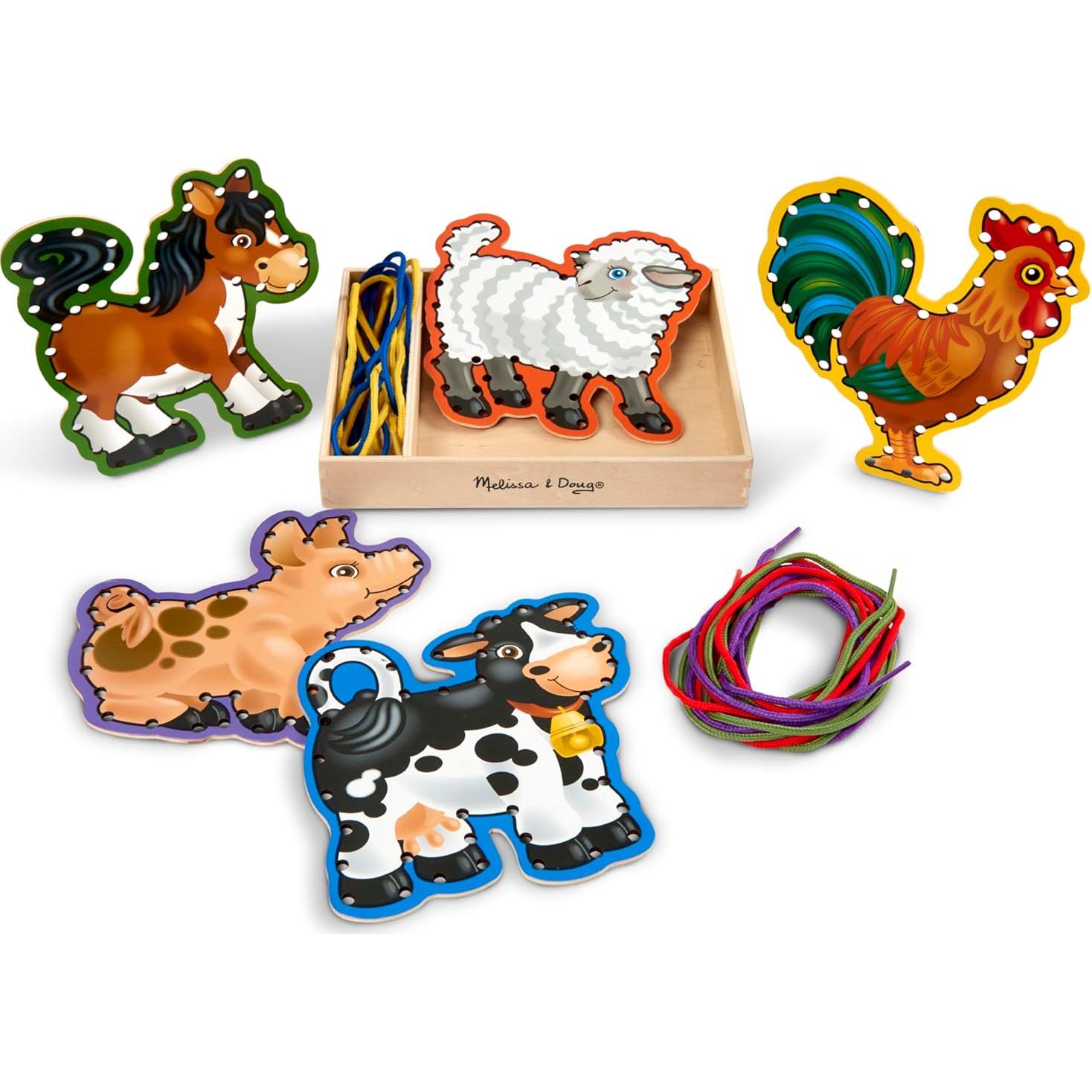 Melissa & Doug Lace and Trace Activity Set: 5 Wooden Panels and 5 Matching Laces - Farm