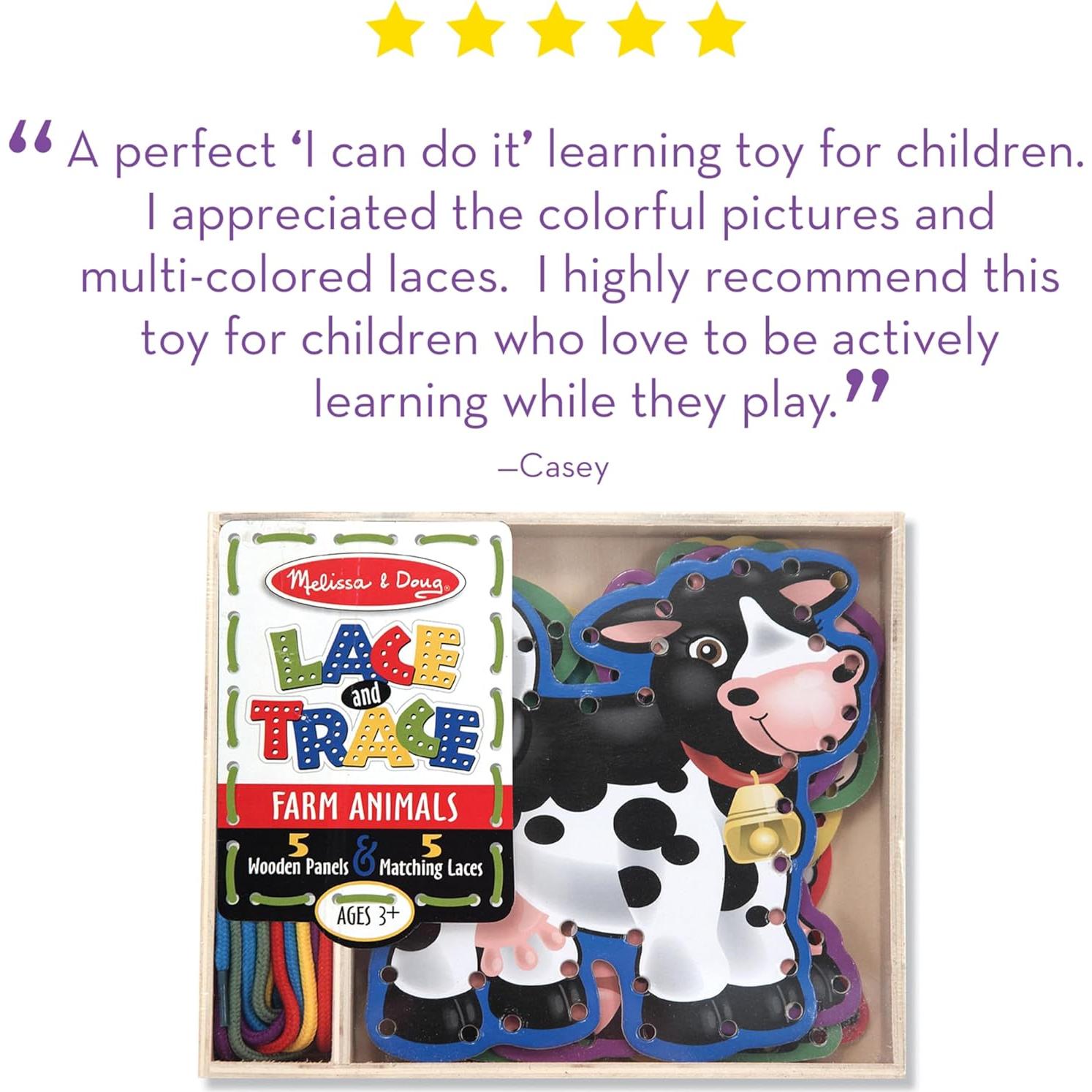 Melissa & Doug Lace and Trace Activity Set: 5 Wooden Panels and 5 Matching Laces - Farm