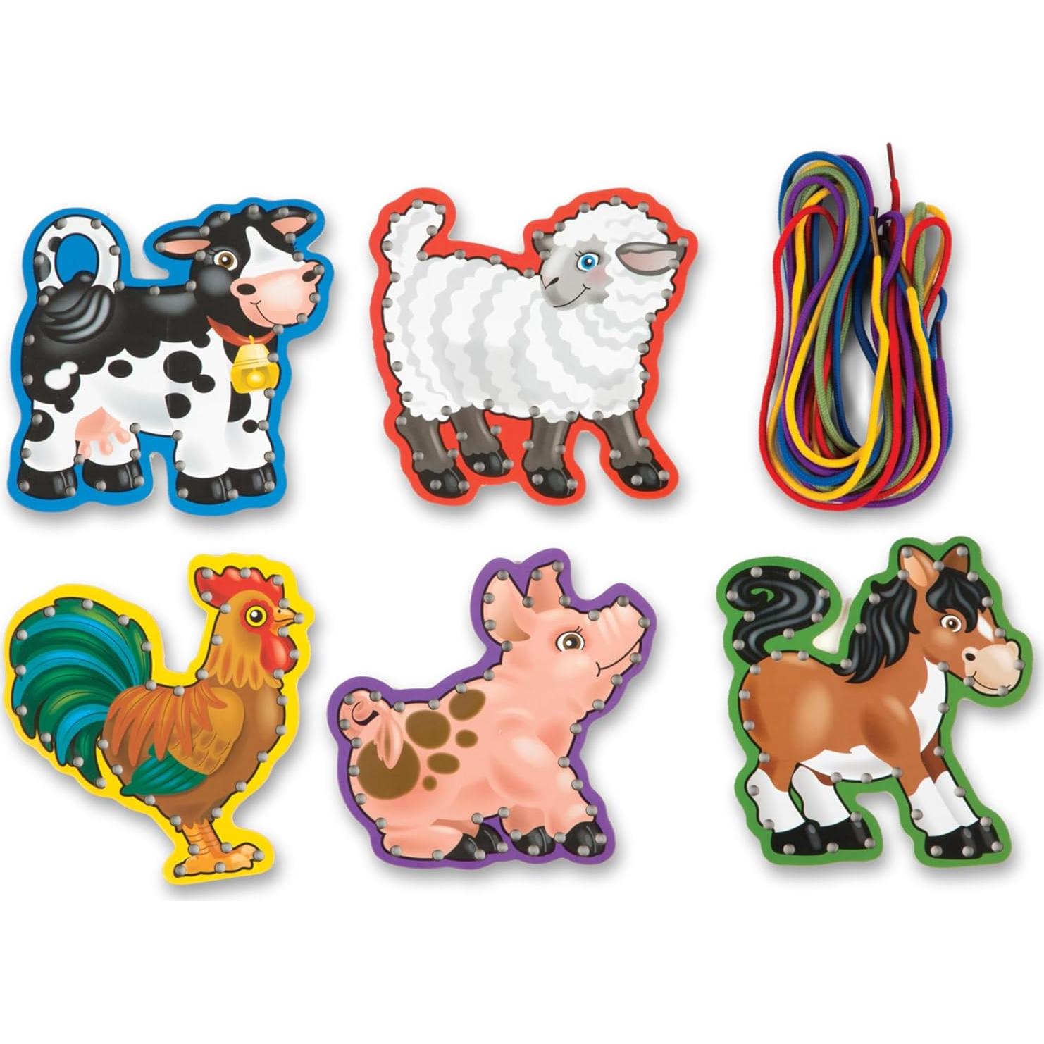 Melissa & Doug Lace and Trace Activity Set: 5 Wooden Panels and 5 Matching Laces - Farm