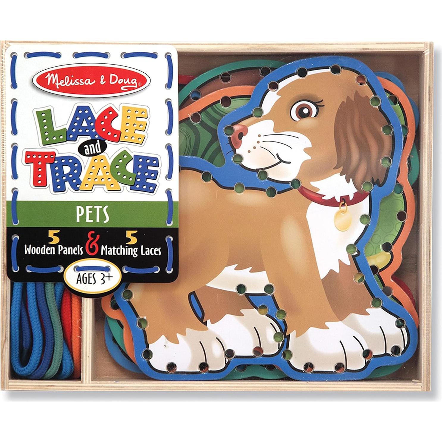 Melissa & Doug Juguete de Enhebrar Mascotas - 5 Paneles de Madera