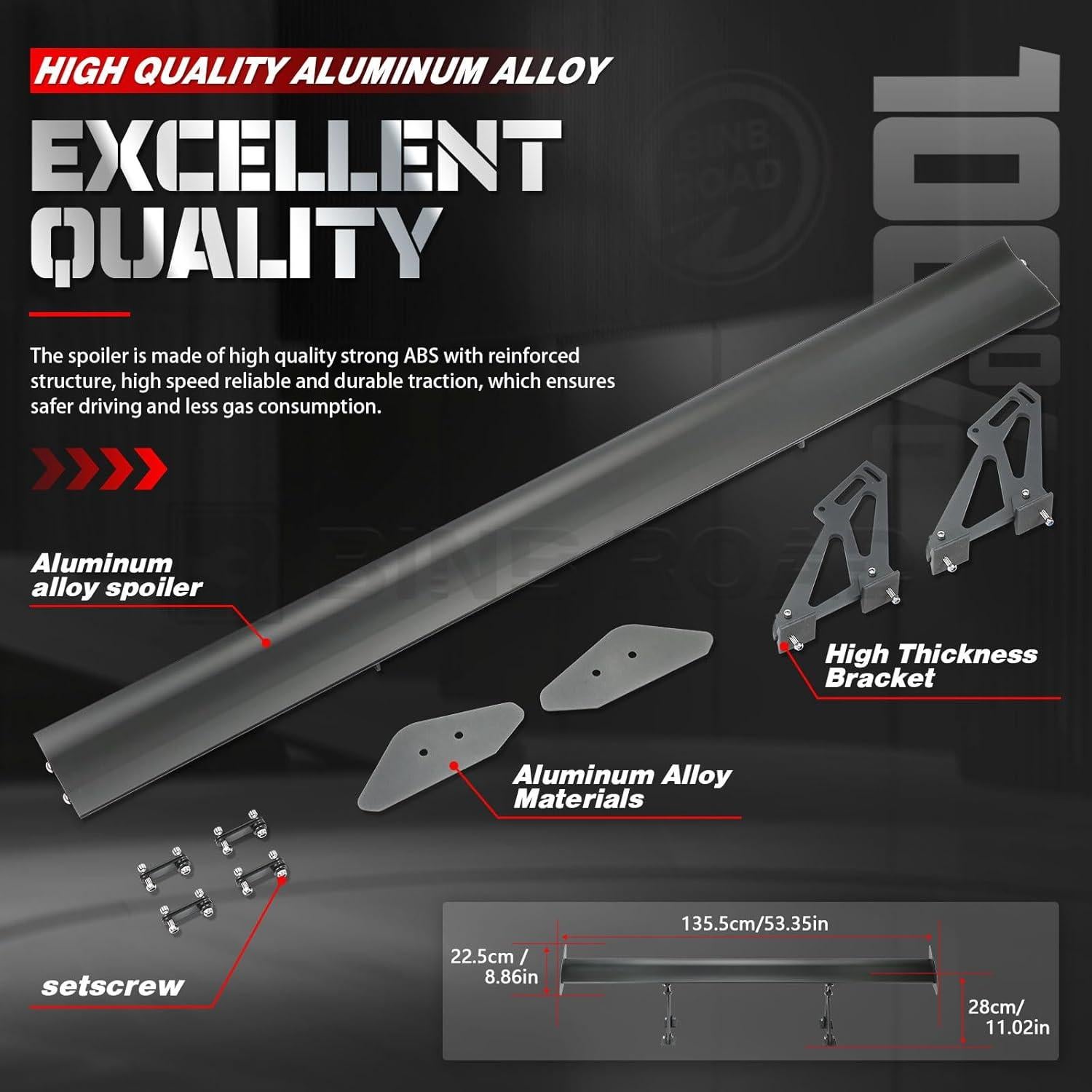 Spoiler Trasero Universal BINB ROAD 135 cm Estilo GT Negro