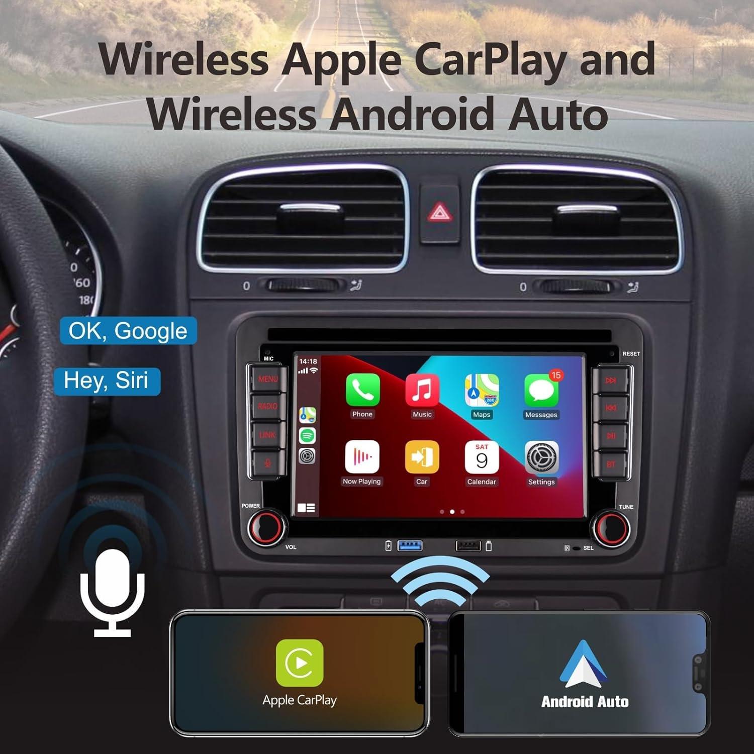 Estéreo Doble DIN LXKLSZ para VW con CarPlay y Android Auto