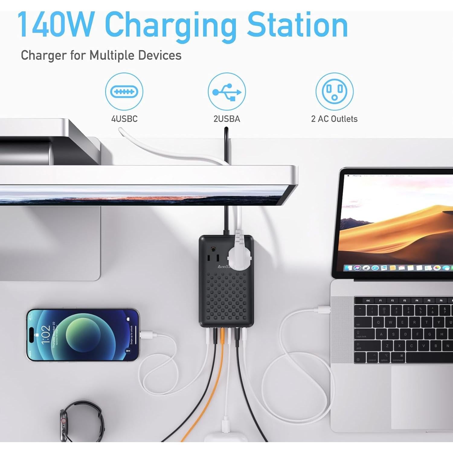 Estación de Carga 140W GaN III 8-en-1 USB-C y USB-A