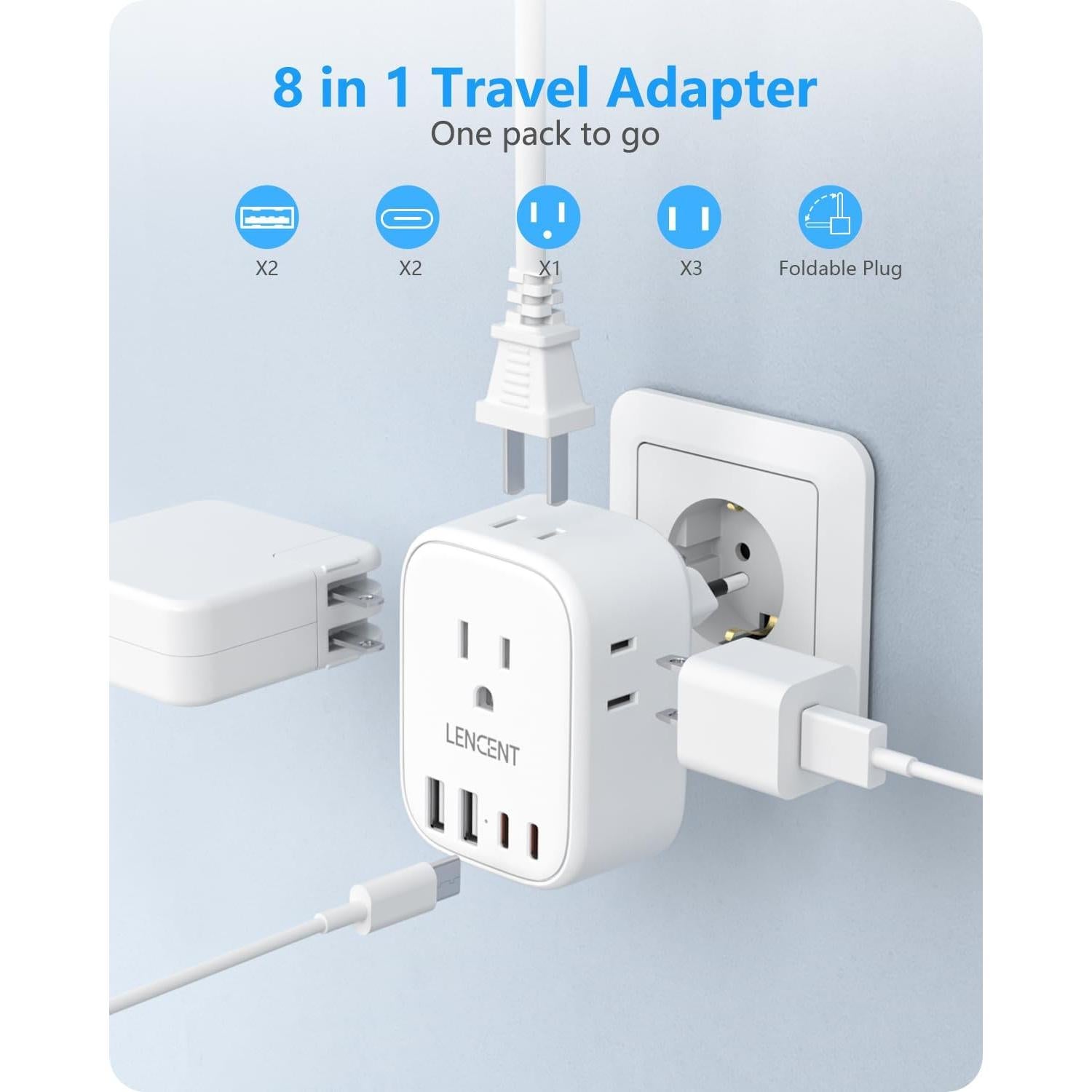 Adaptador de Enchufe de Viaje LENCENT Tipo C 8 en 1