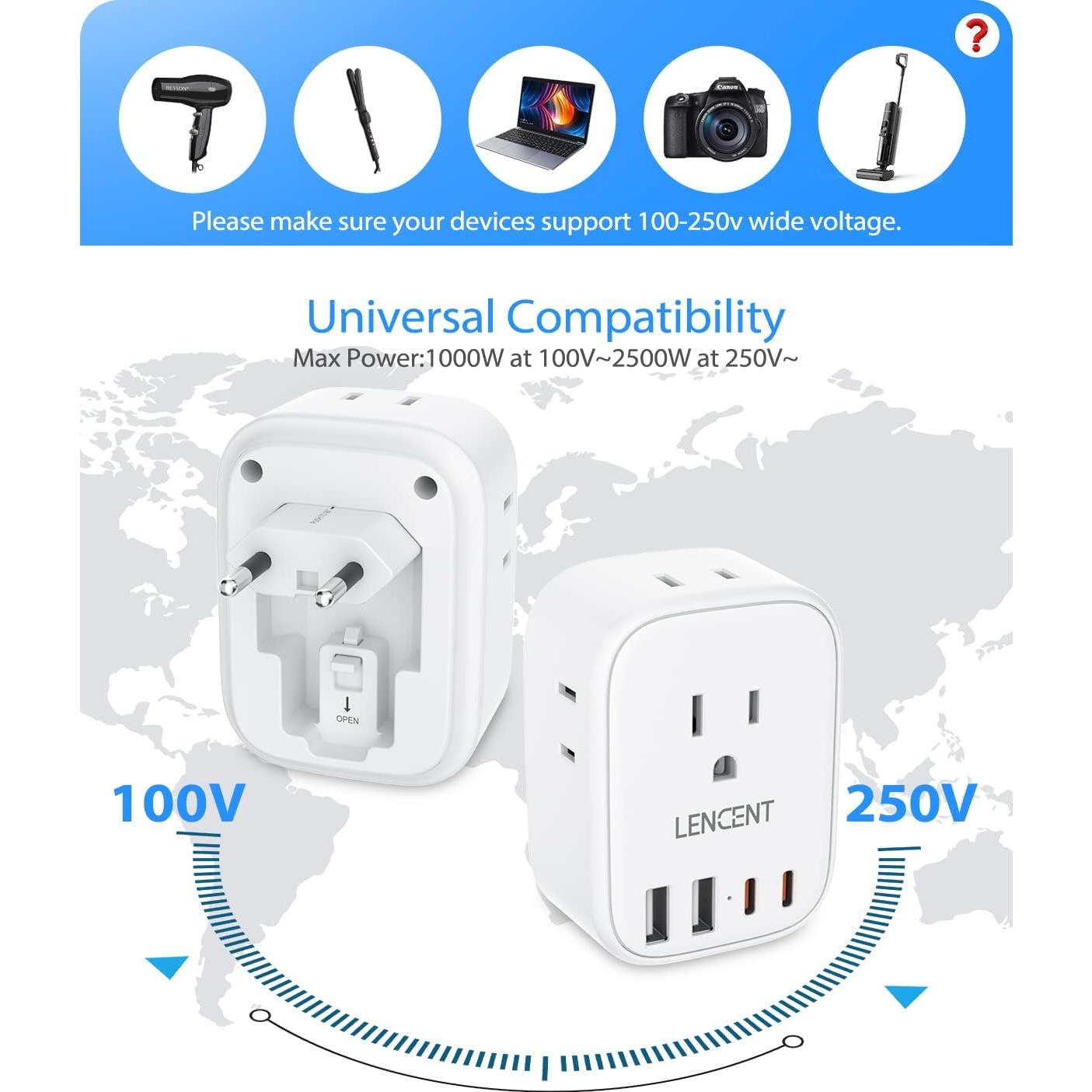 Adaptador de Enchufe de Viaje LENCENT Tipo C 8 en 1