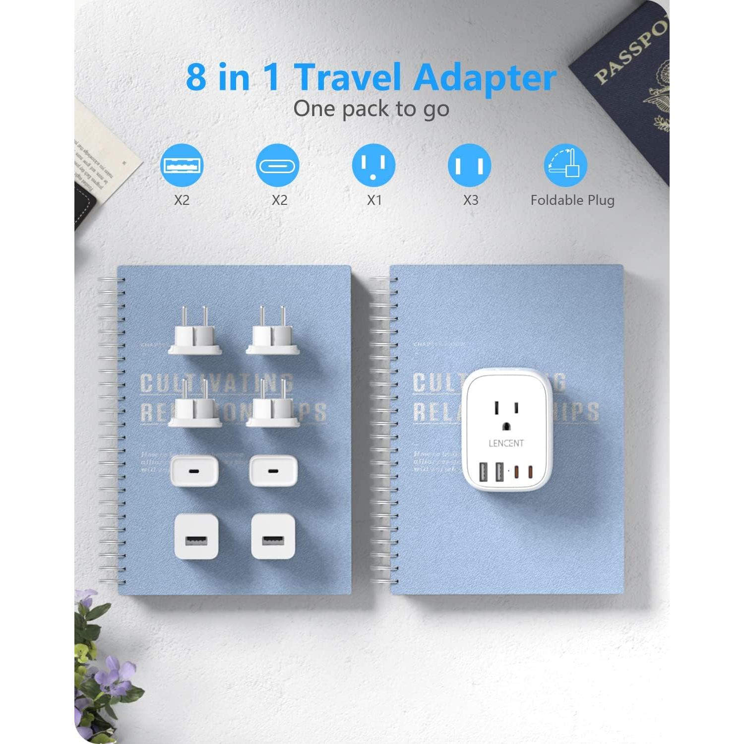 Adaptador de Enchufe de Viaje LENCENT Tipo C 8 en 1