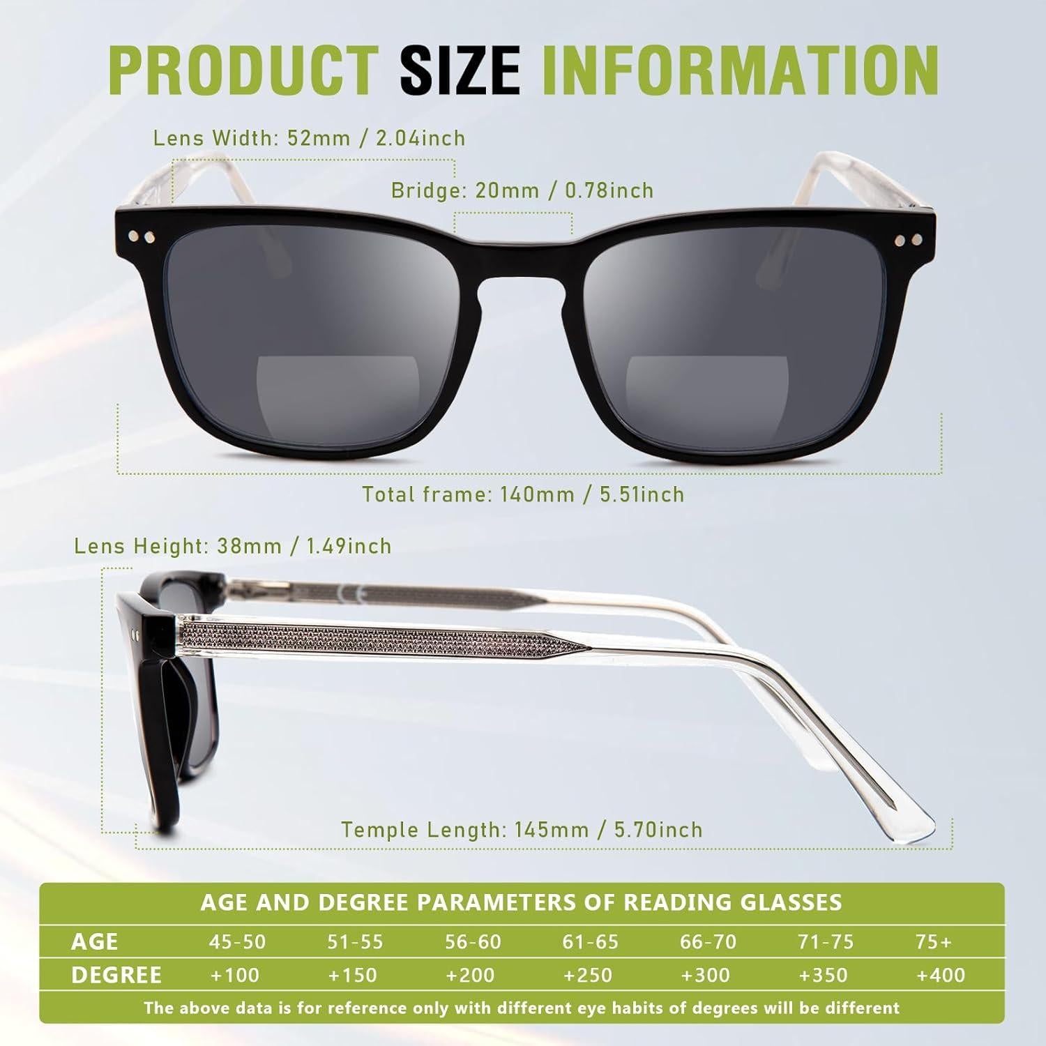 Gafas de lectura bifocales UV400 Acetato 2.0x Hombres